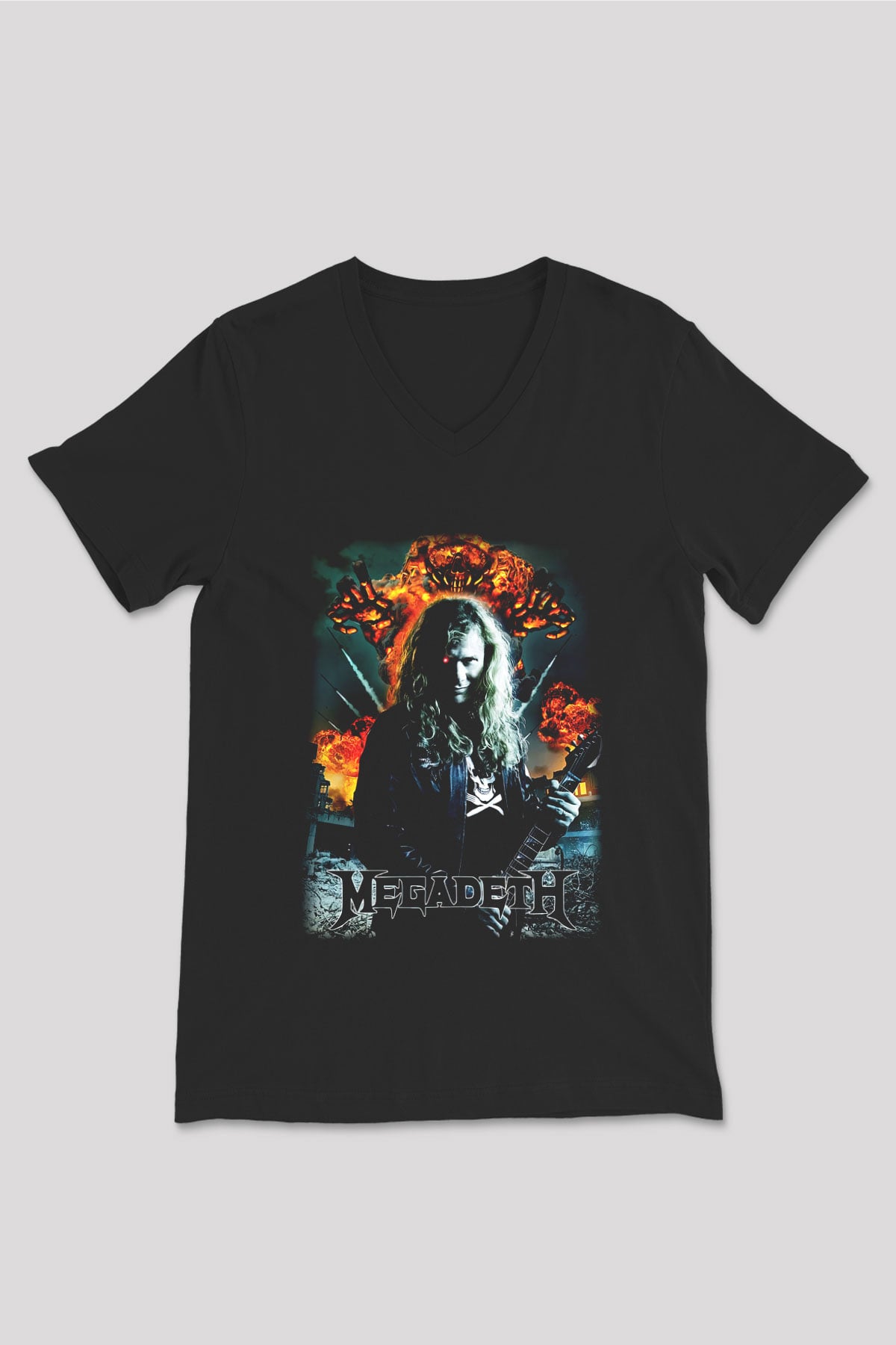Megadeth Siyah Unisex V Yaka Tişört T-Shirt