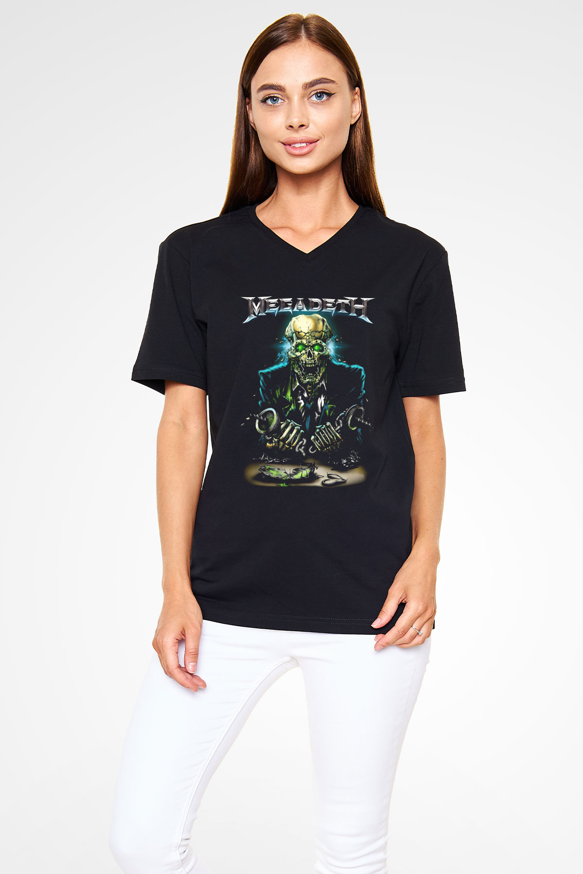 Megadeth Siyah Unisex V Yaka Tişört T-Shirt
