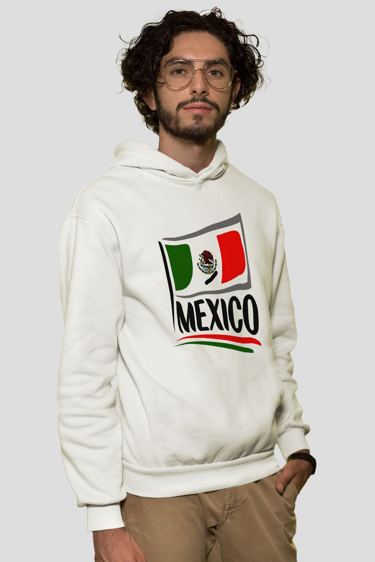 Meksika Beyaz Unisex Kapşonlu Sweatshirt