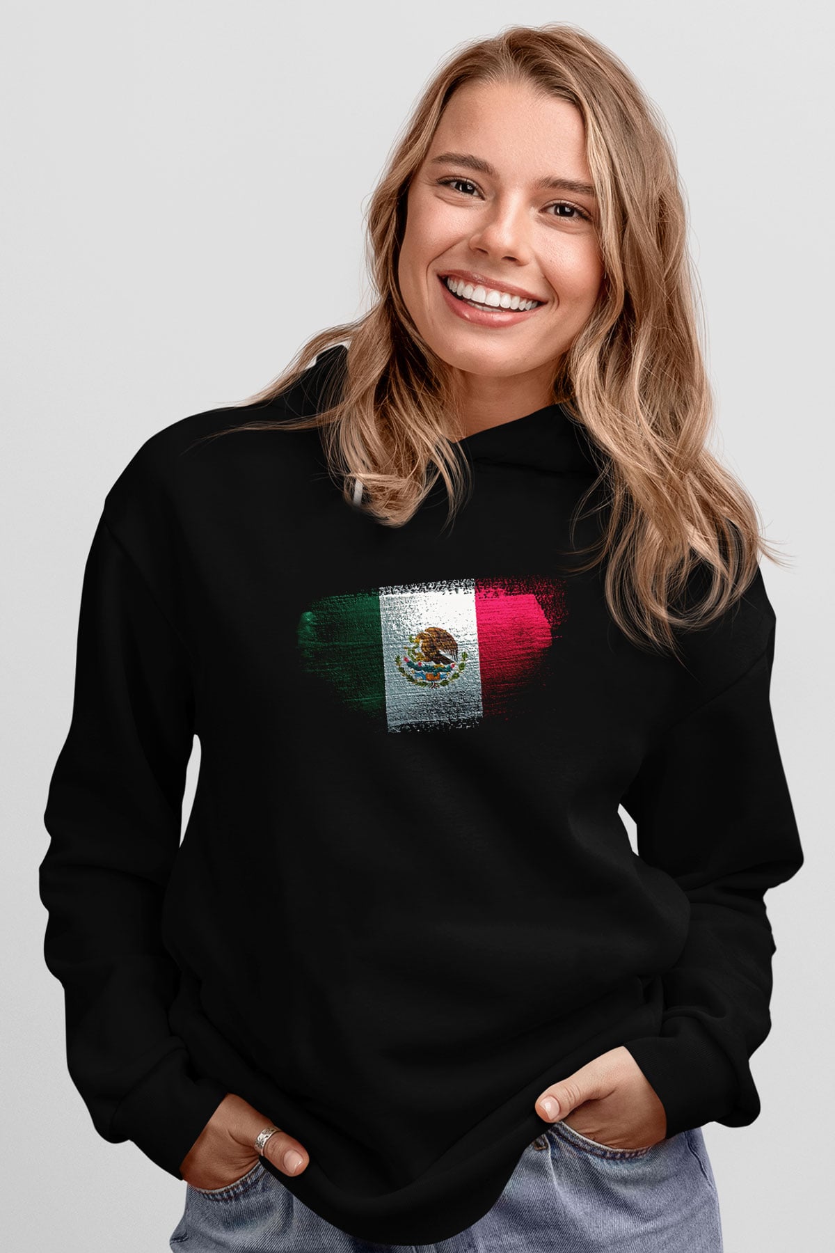 Meksika - Mexico Bayrağı Baskılı Unisex Siyah Kapüşonlu Sweatshirt