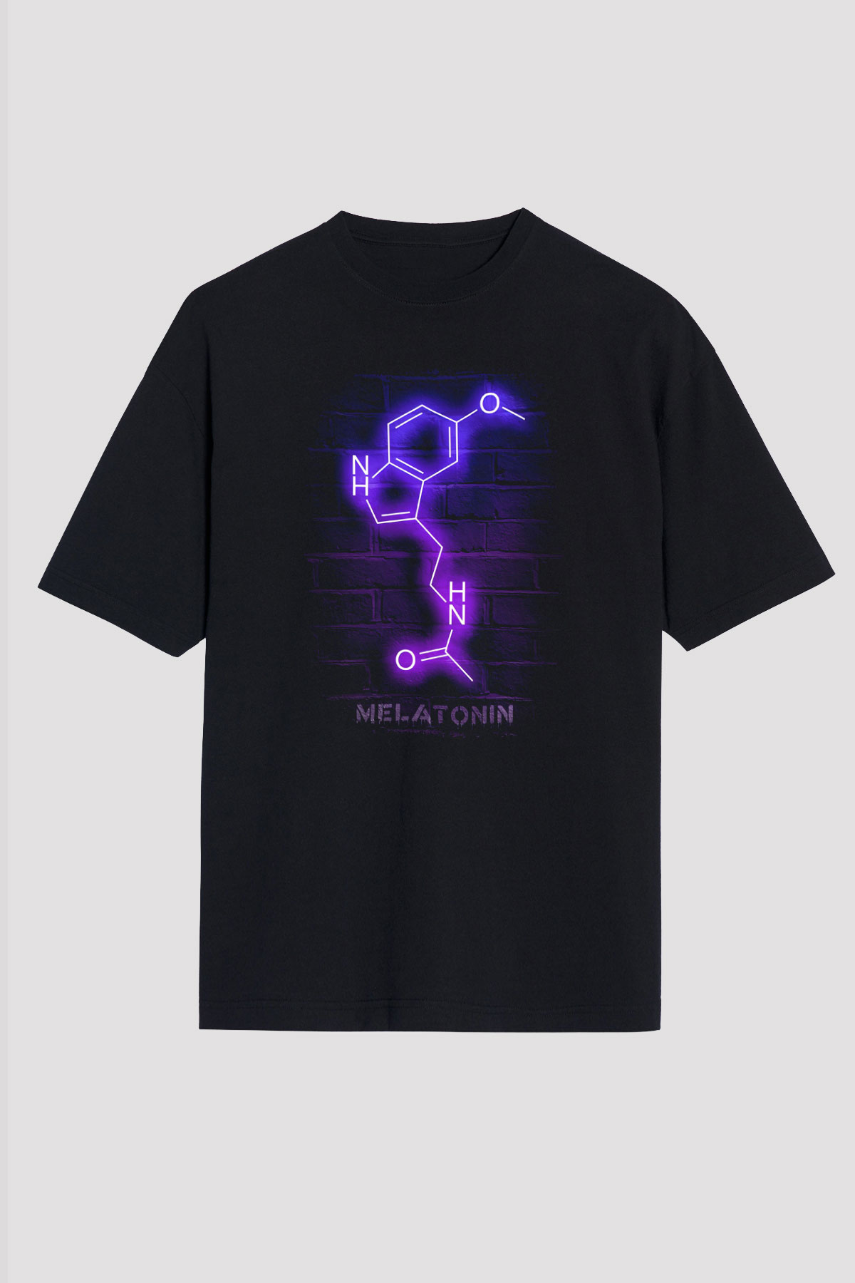 Melatonin Molekülü Neon Baskılı Unisex Oversize Tişört - Tshirt