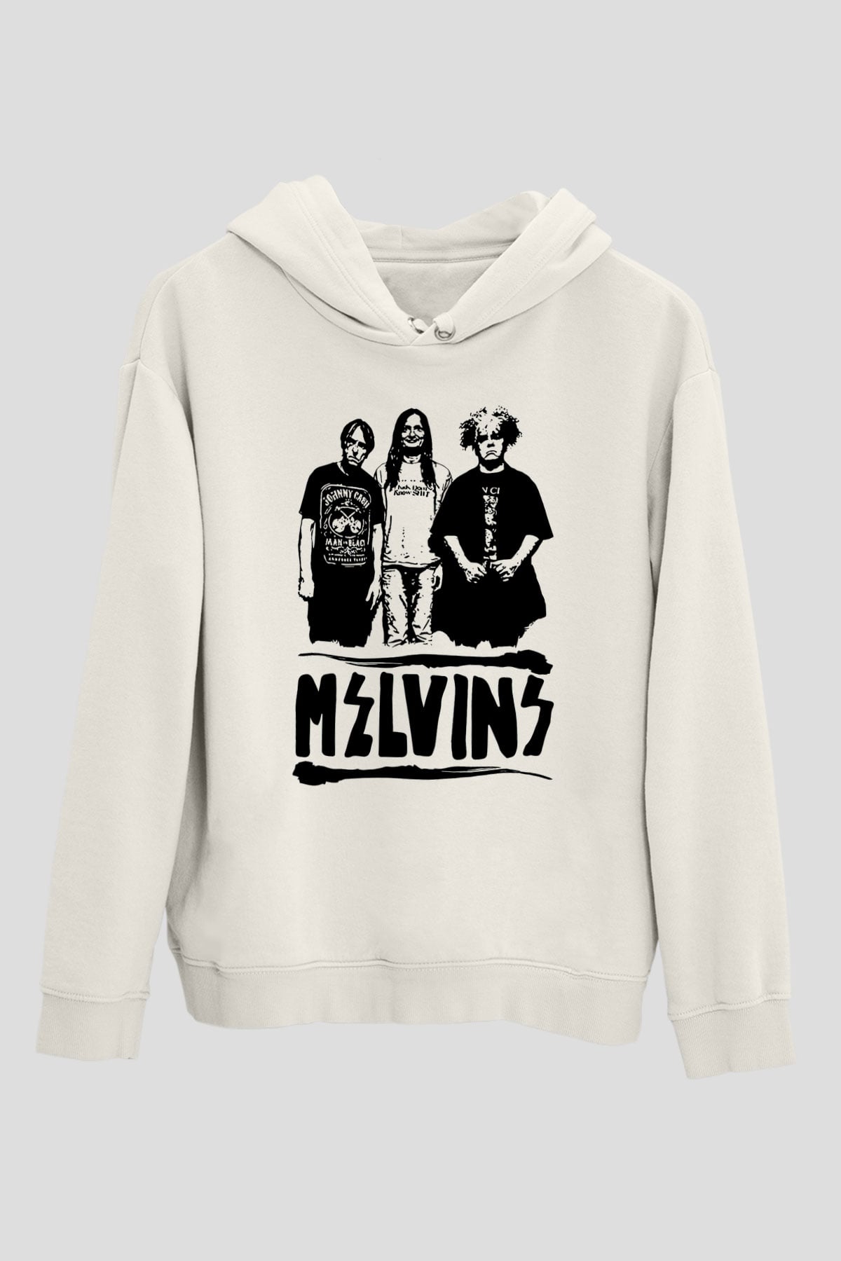 Melvins Baskılı Beyaz Unisex Kapüşonlu Sweatshirt