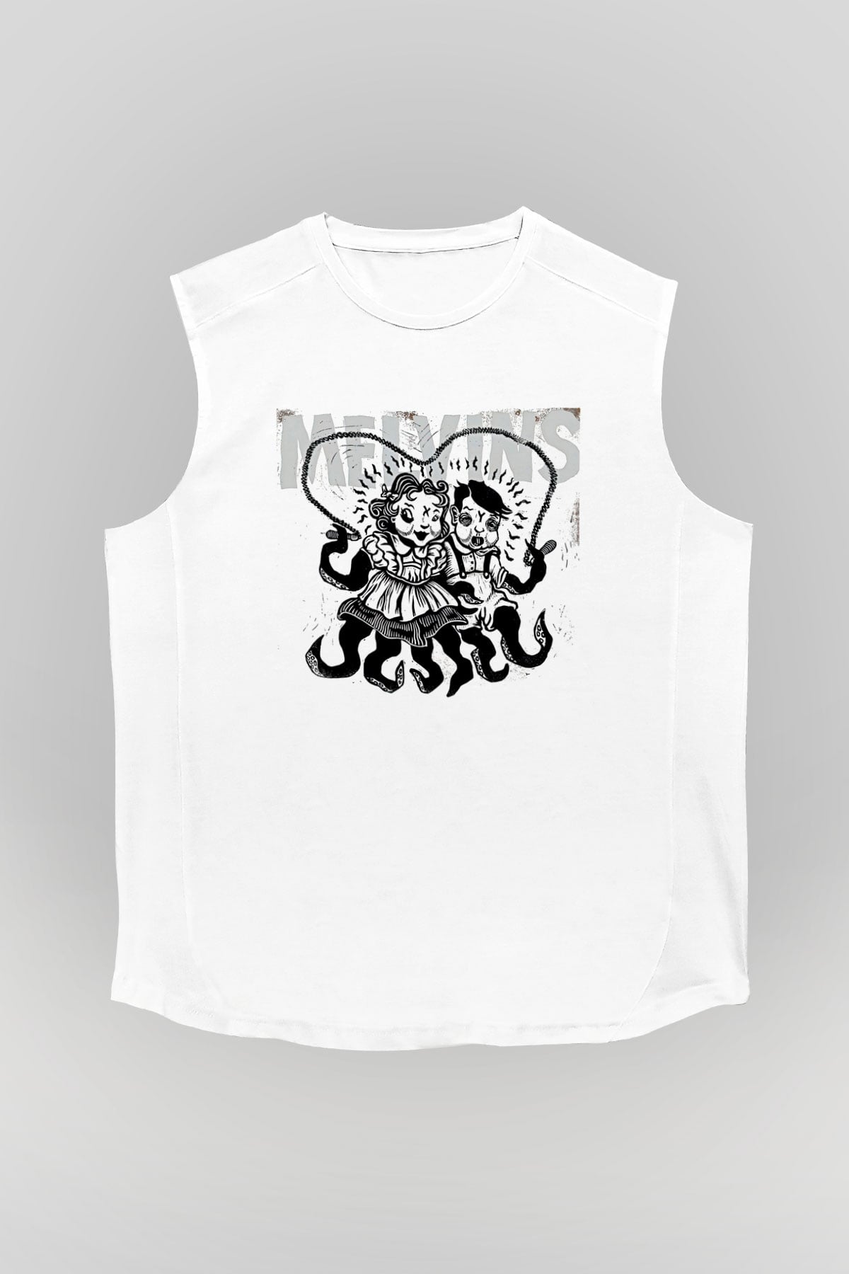 Melvins Baskılı Beyaz Unisex Kolsuz Tişört - Tshirt