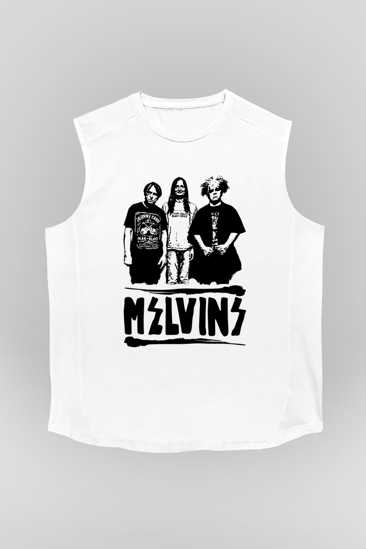 Melvins Baskılı Beyaz Unisex Kolsuz Tişört - Tshirt