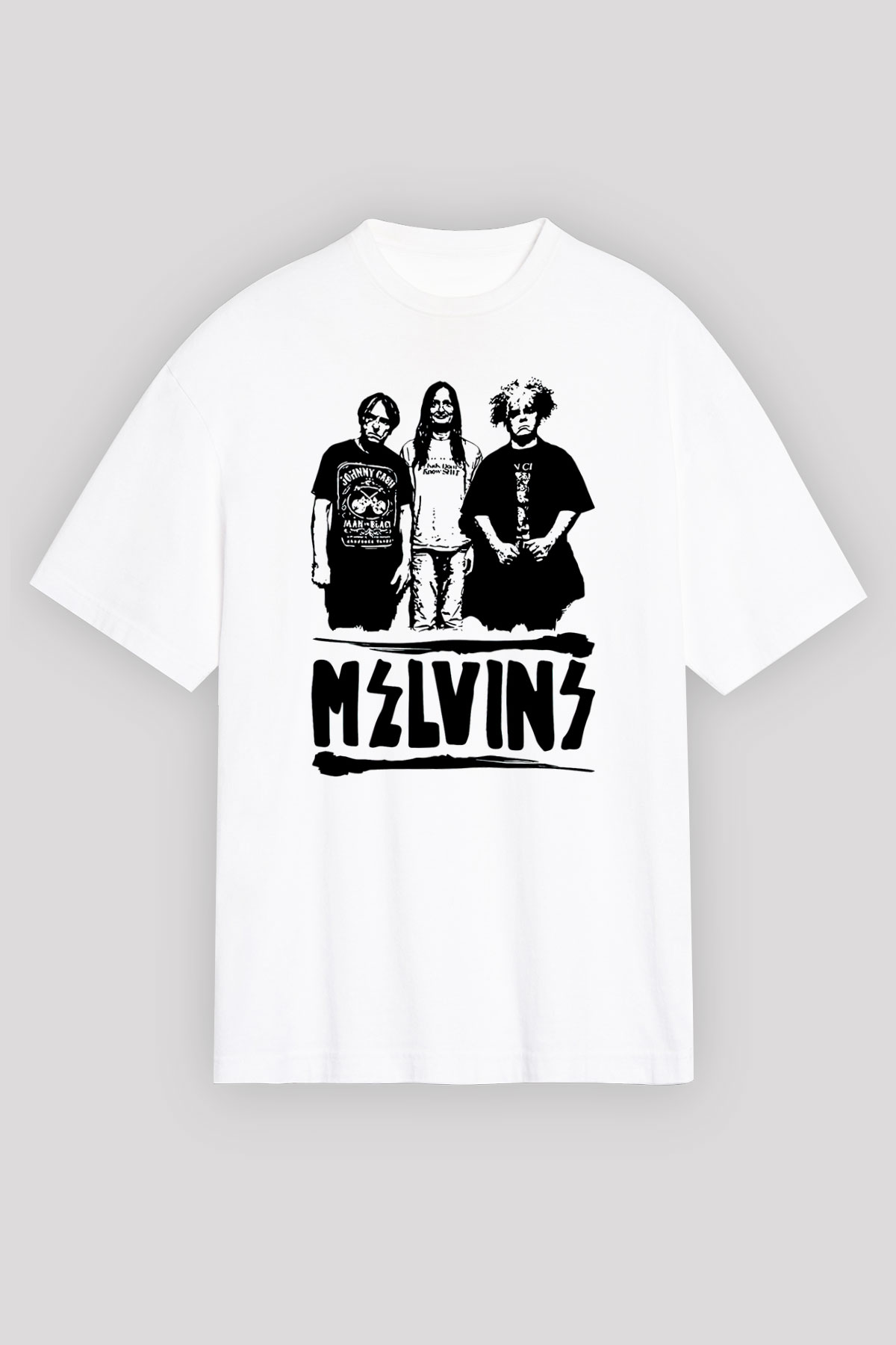 Melvins Baskılı Beyaz Unisex Oversize Tişört - Tshirt