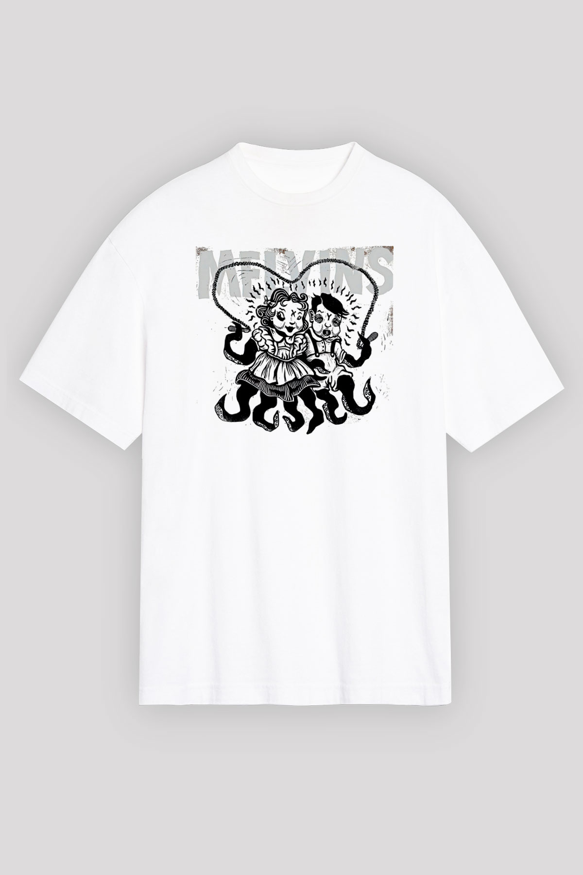Melvins Baskılı Beyaz Unisex Oversize Tişört - Tshirt