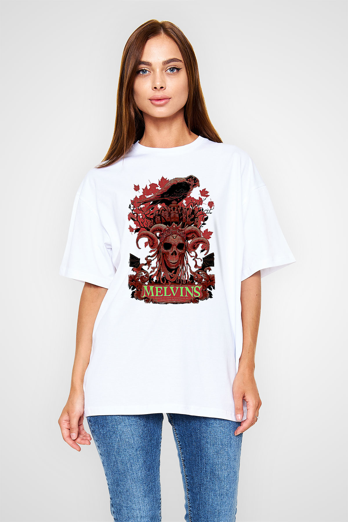 Melvins Baskılı Beyaz Unisex Oversize Tişört - Tshirt