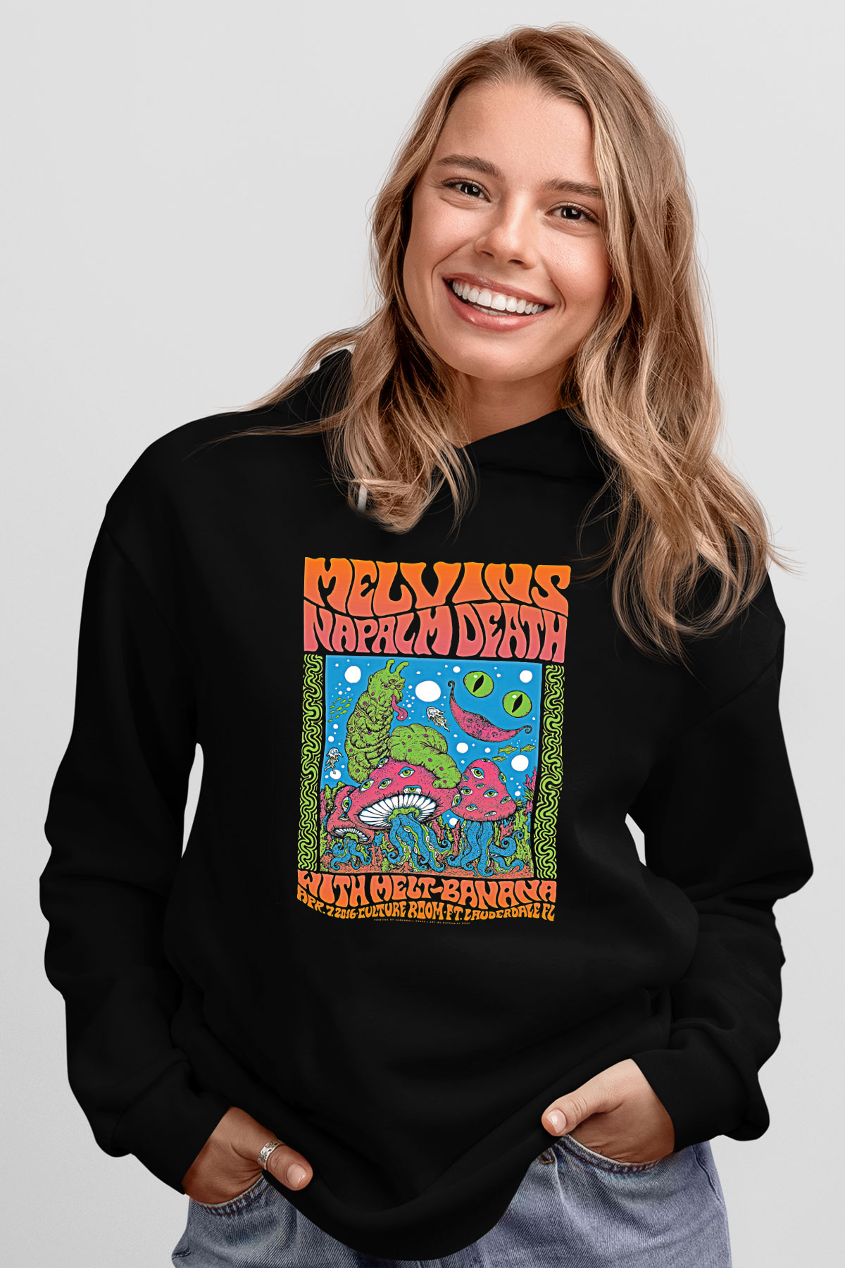 Melvins Baskılı Unisex Siyah Kapüşonlu Sweatshirt