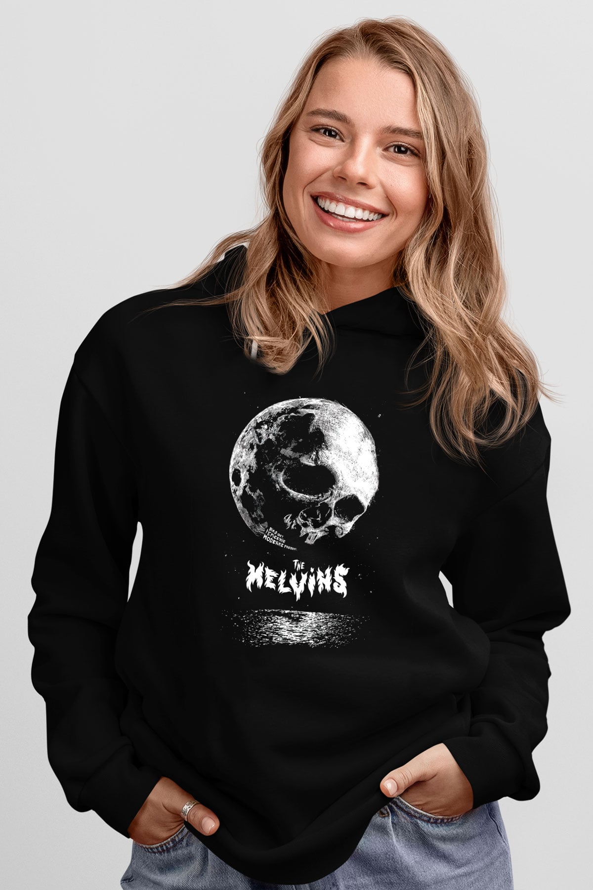 Melvins Baskılı Unisex Siyah Kapüşonlu Sweatshirt