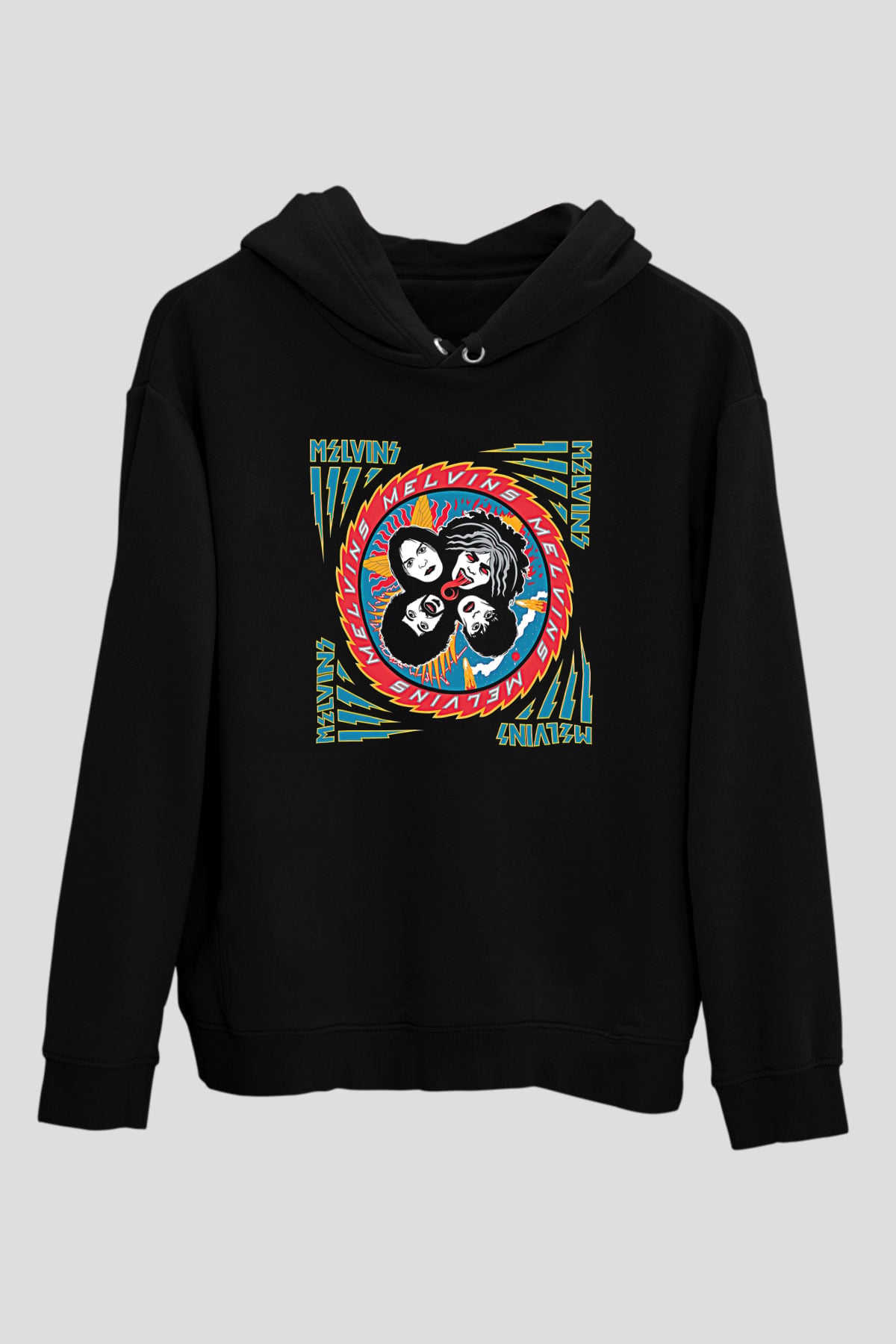 Melvins Baskılı Unisex Siyah Kapüşonlu Sweatshirt