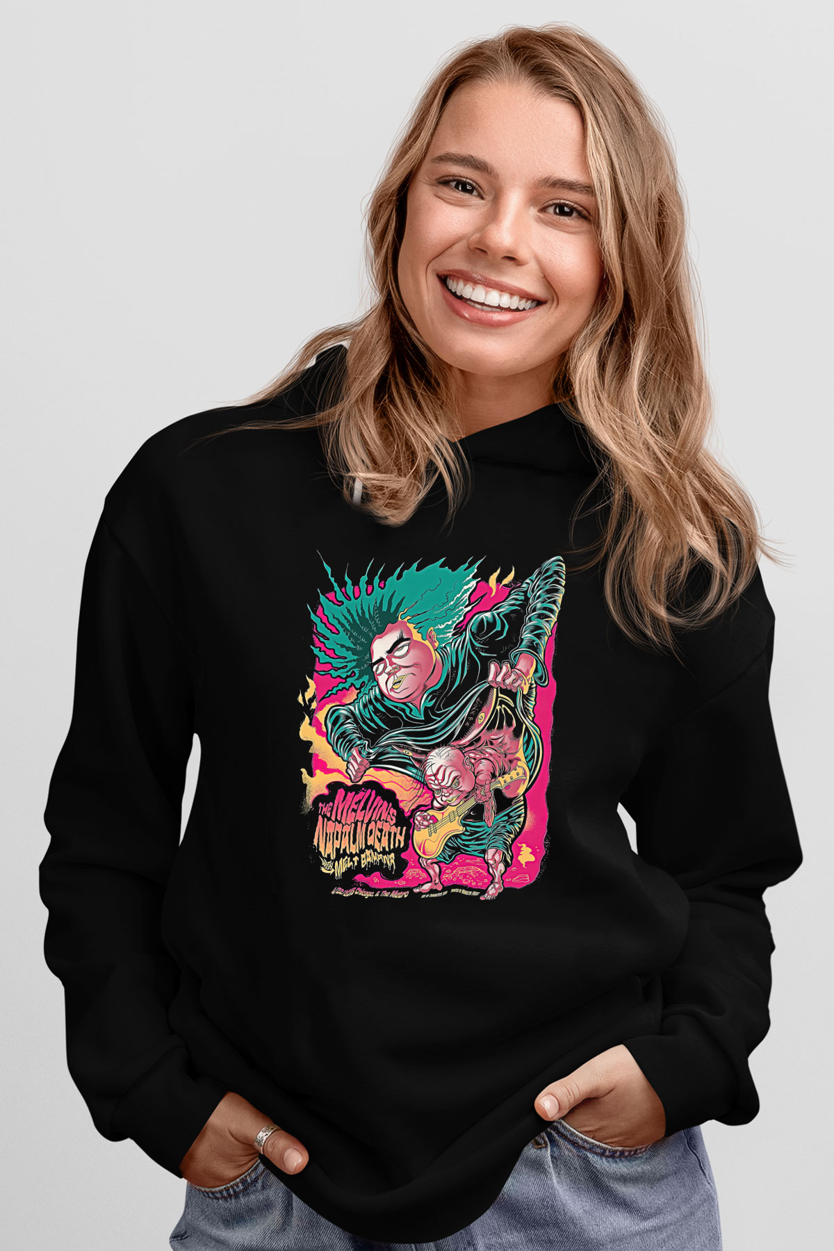 Melvins Baskılı Unisex Siyah Kapüşonlu Sweatshirt