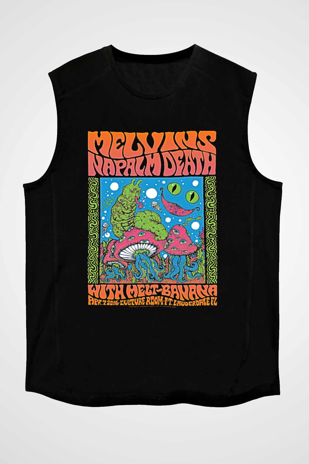 Melvins Baskılı Unisex Siyah Kolsuz Tişört - Tshirt