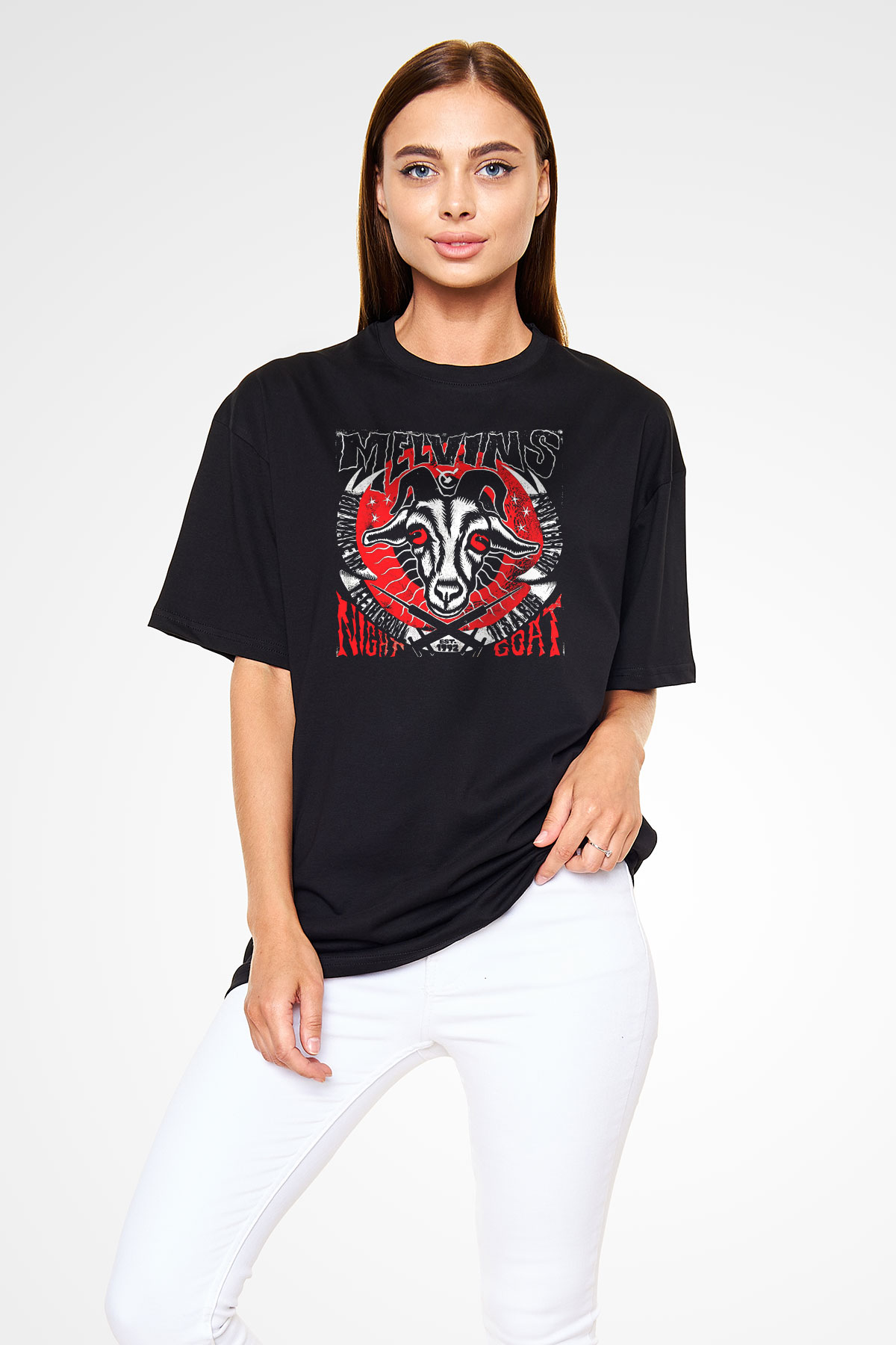 Melvins Baskılı Unisex Siyah Oversize Tişört - Tshirt
