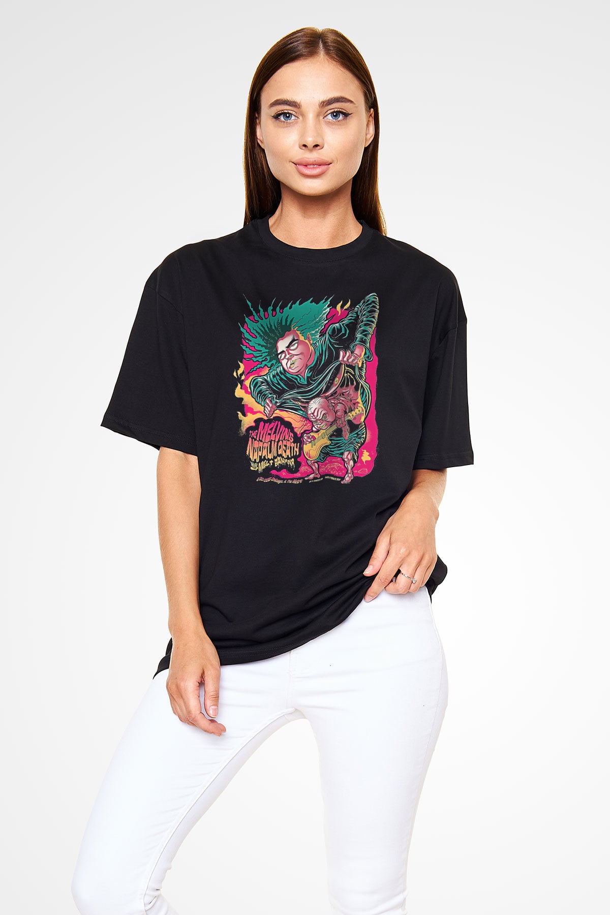 Melvins Baskılı Unisex Siyah Oversize Tişört - Tshirt