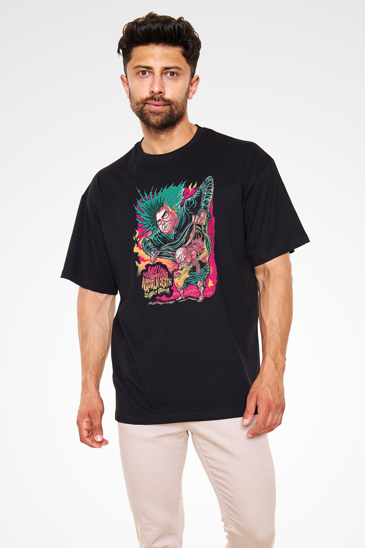 Melvins Baskılı Unisex Siyah Oversize Tişört - Tshirt
