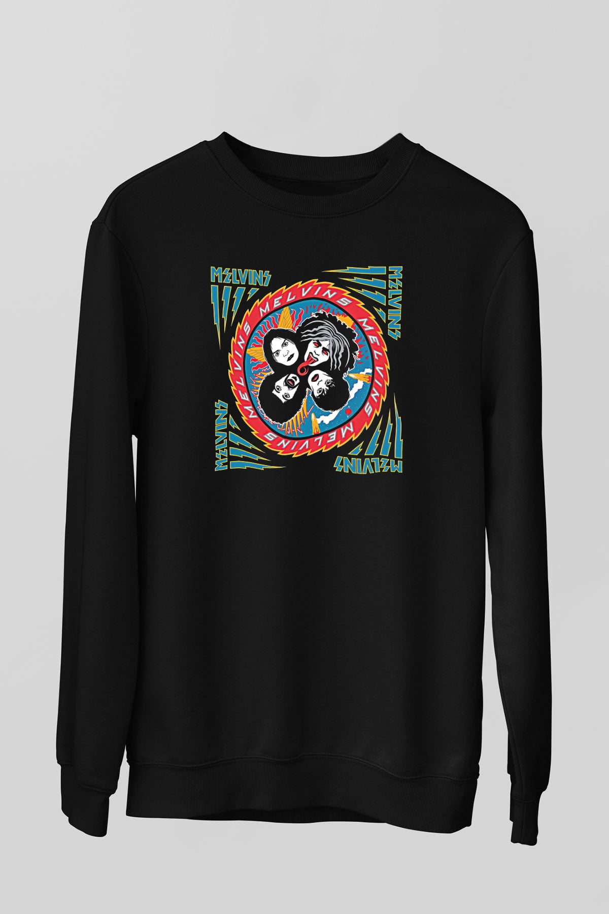 Melvins Baskılı Unisex Siyah Sweatshirt