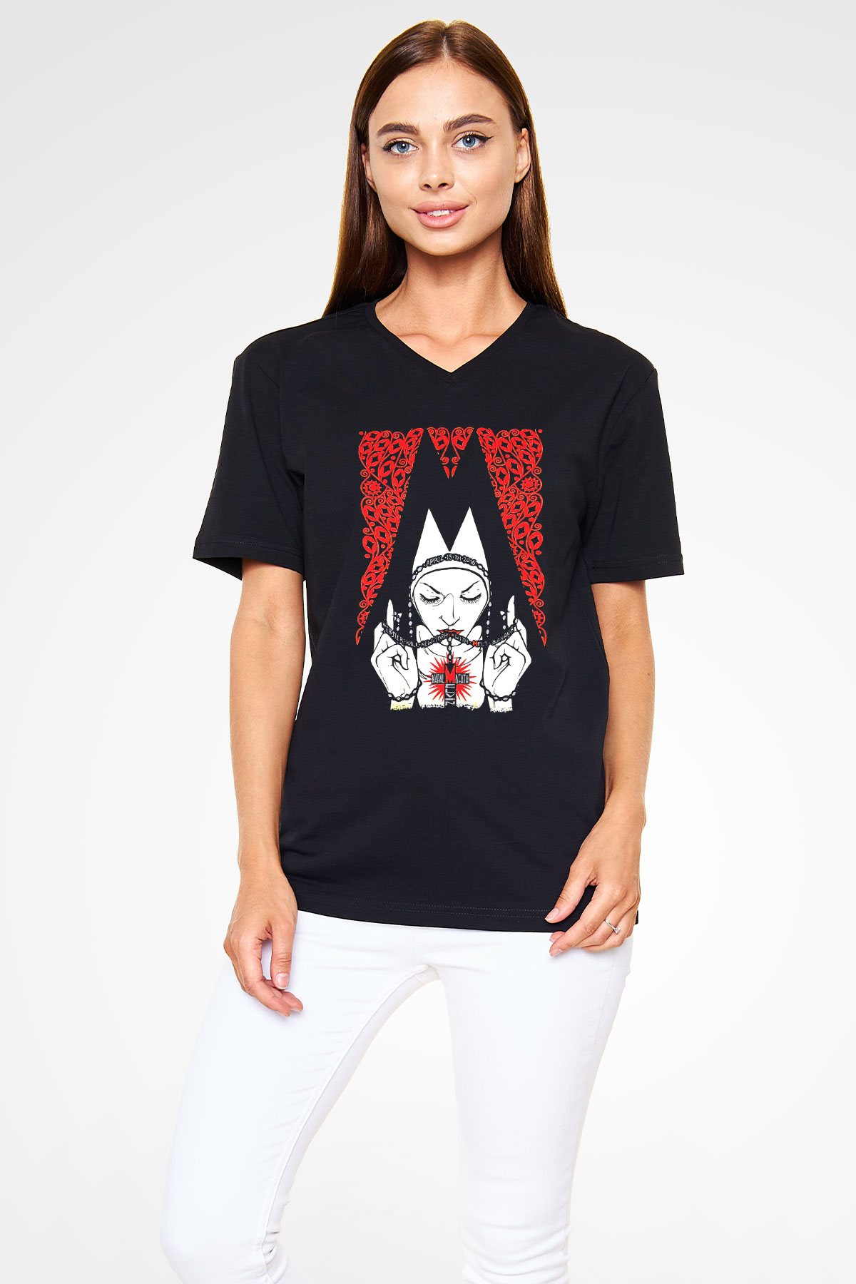 Melvins Baskılı Unisex Siyah V Yaka Tişört - Tshirt