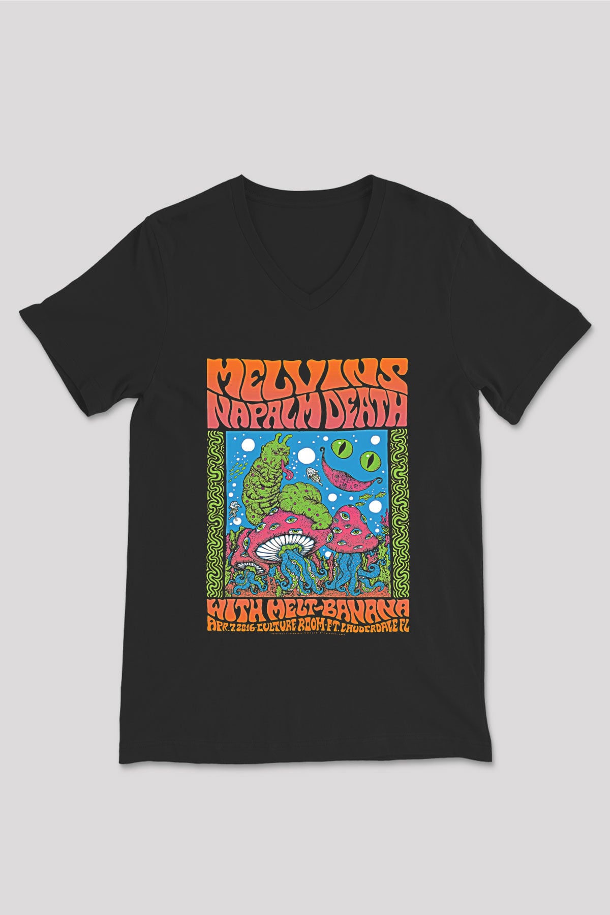 Melvins Baskılı Unisex Siyah V Yaka Tişört - Tshirt