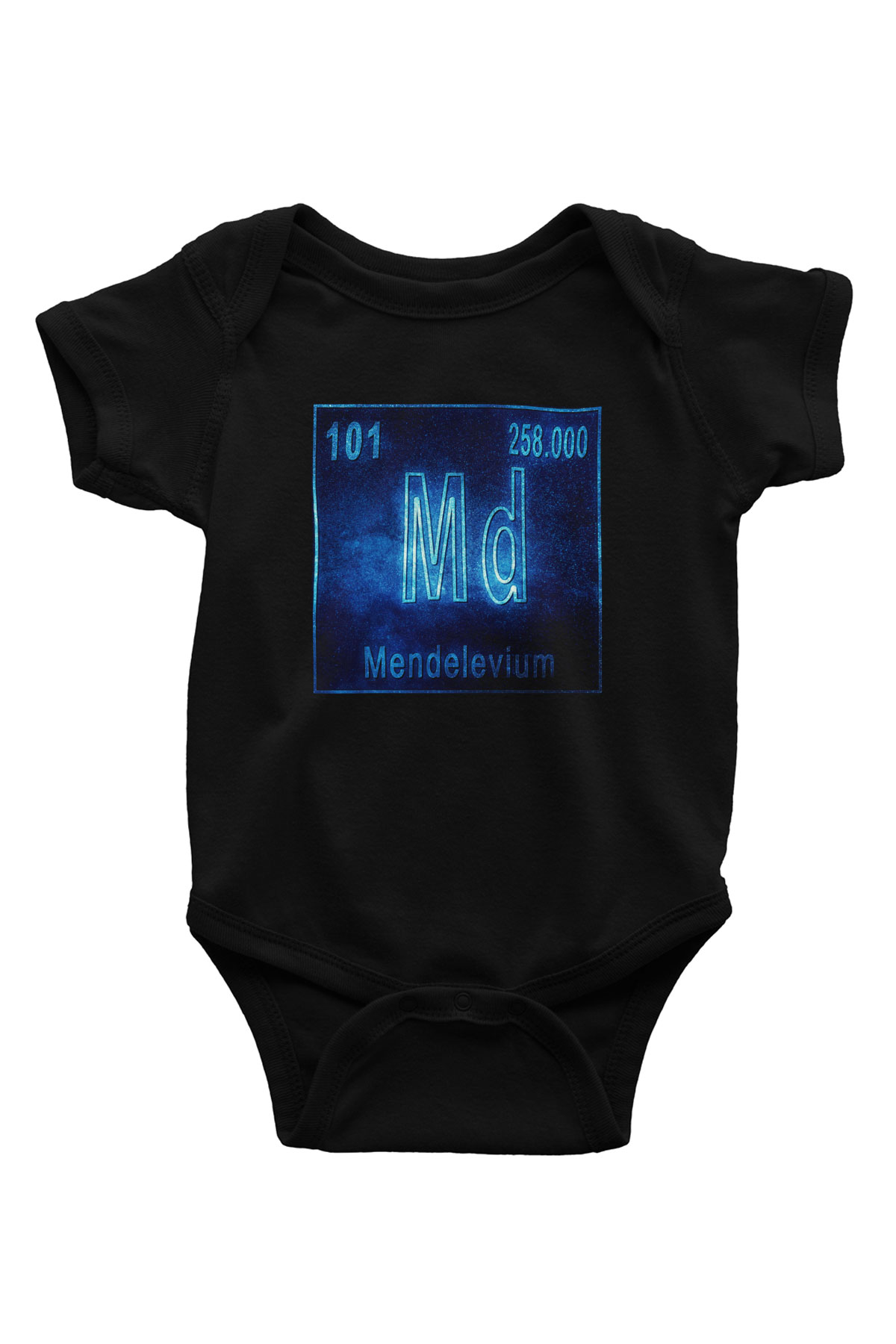 Mendelevyum Atom Numarası Baskılı Unisex Siyah Bebek Body - Zıbın