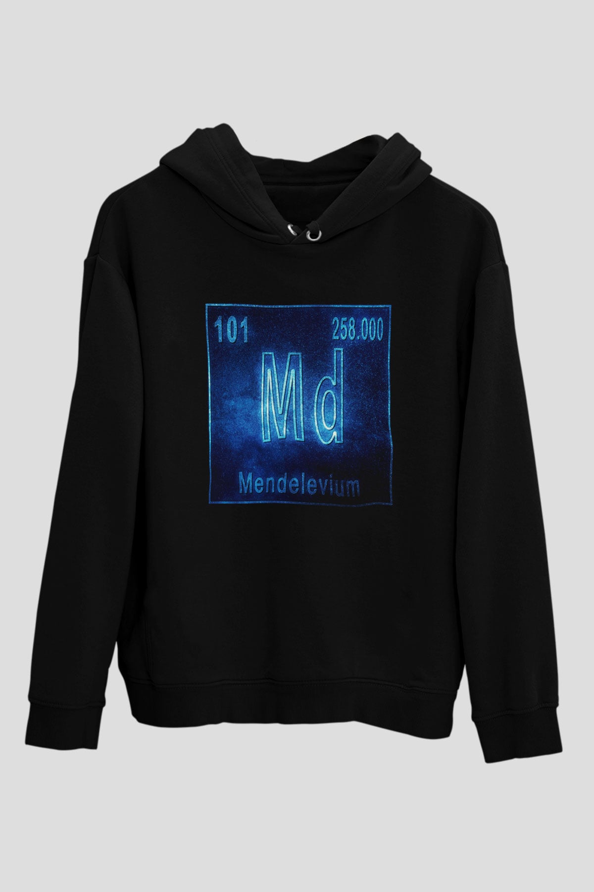 Mendelevyum Atom Numarası Baskılı Unisex Siyah Hoodie