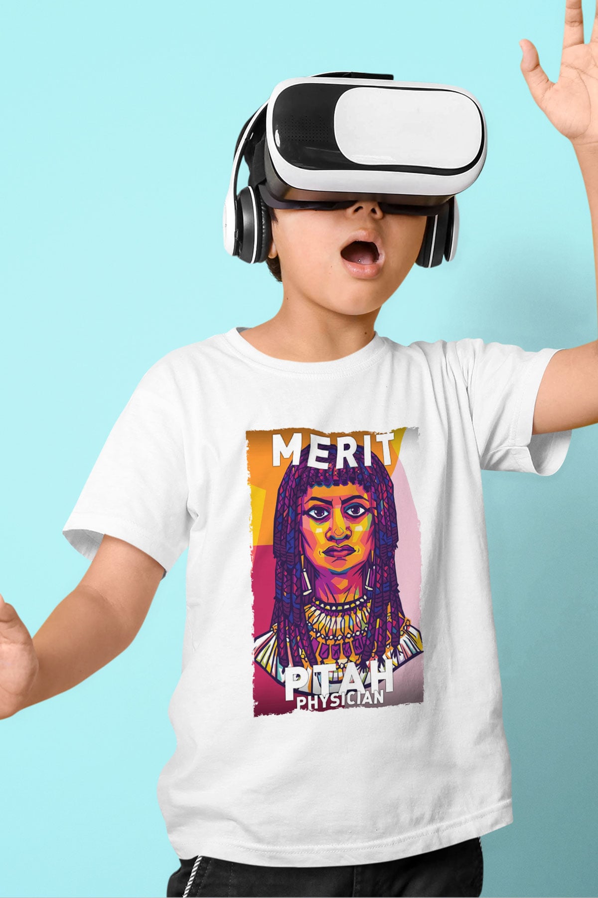 Merit Ptah Baskılı Unisex Beyaz Çocuk Tişörtü - Tshirt