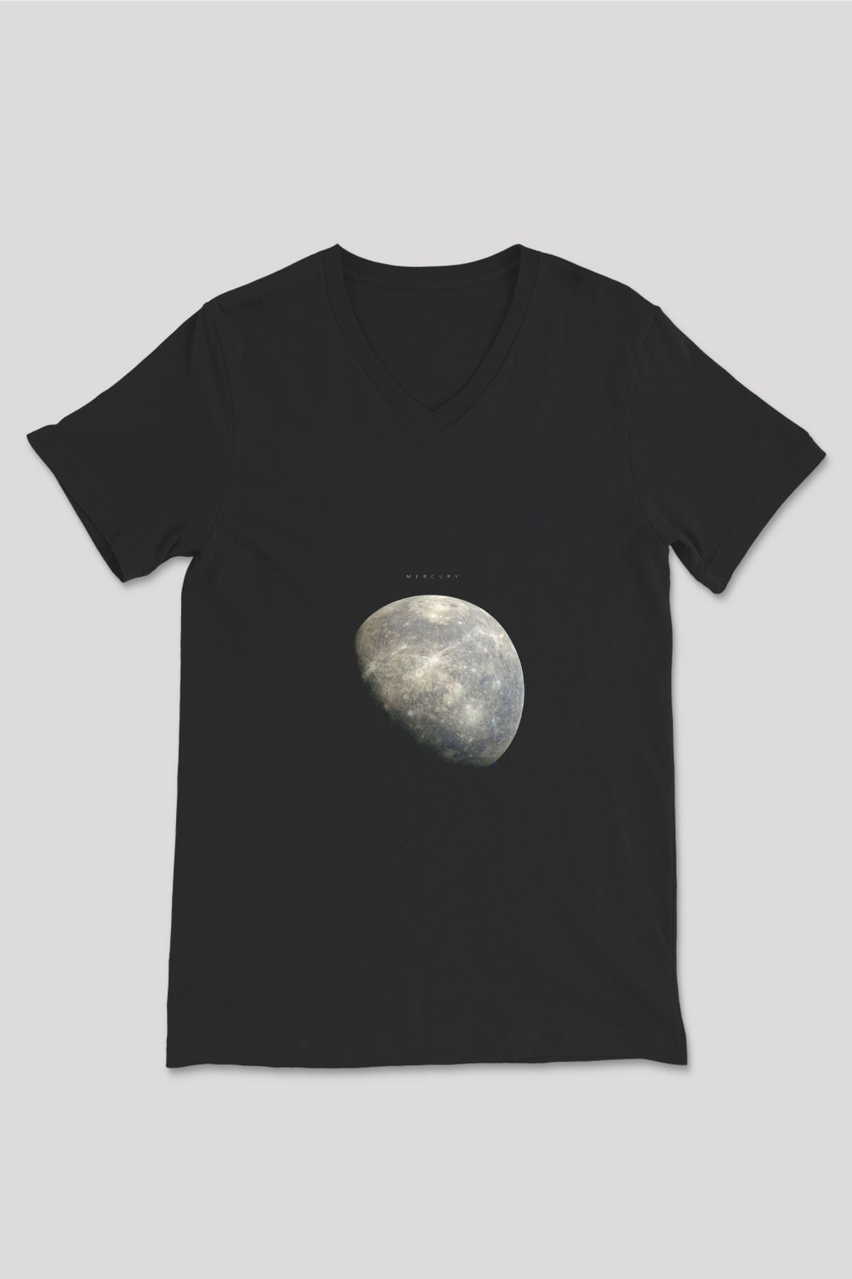 Merkür Fotoğraf Baskılı Unisex V Yaka Siyah Tİşört - Tshirt