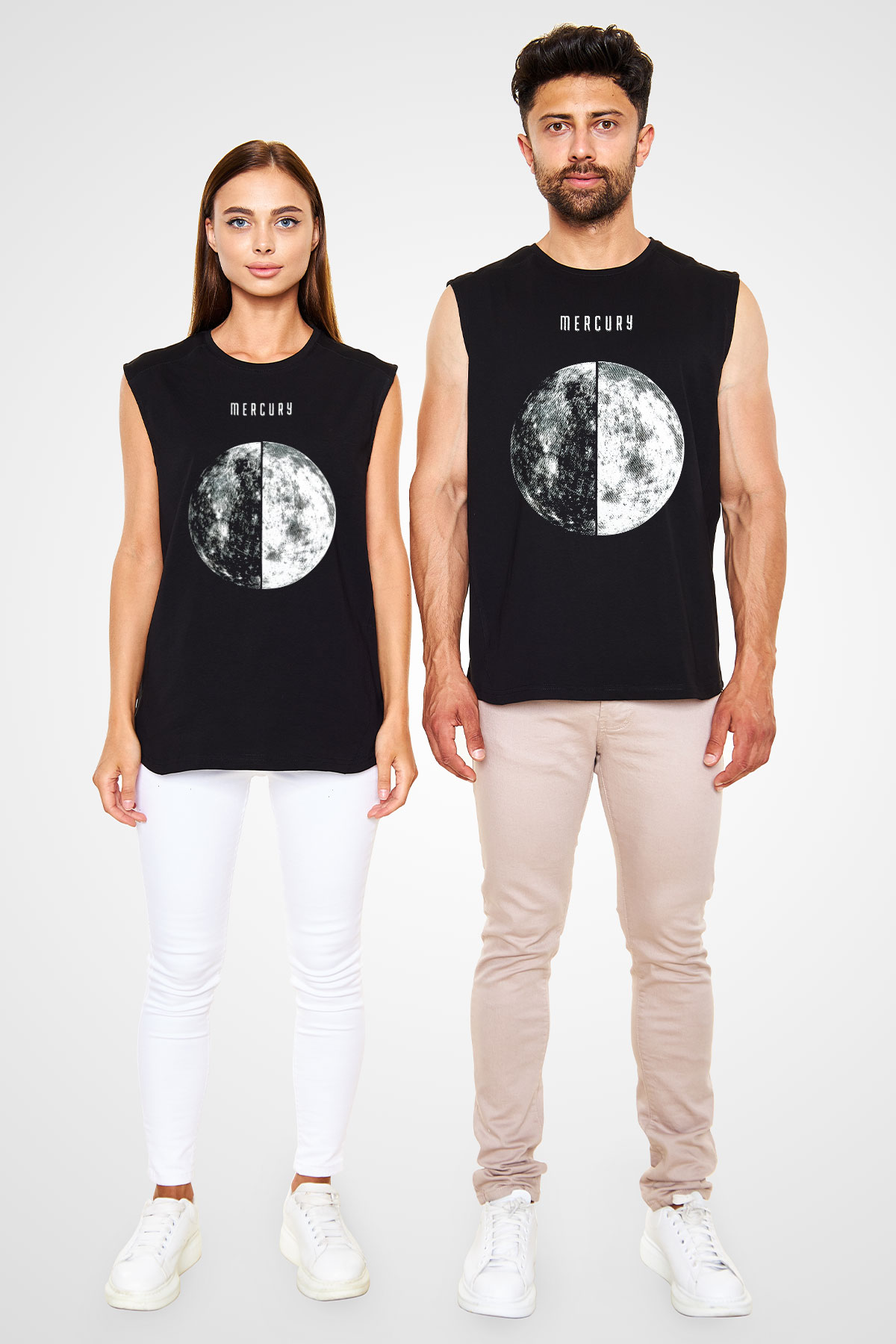 Merkür Siyah Unisex Kolsuz Tişört