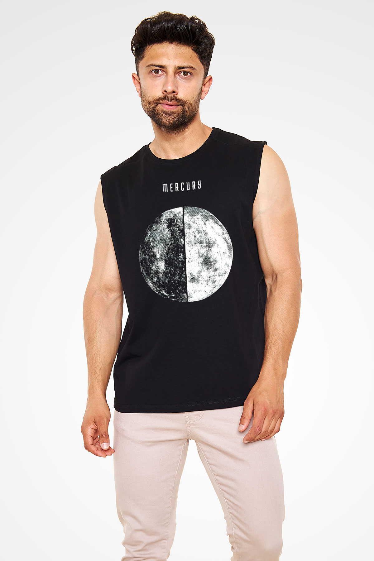 Merkür Siyah Unisex Kolsuz Tişört