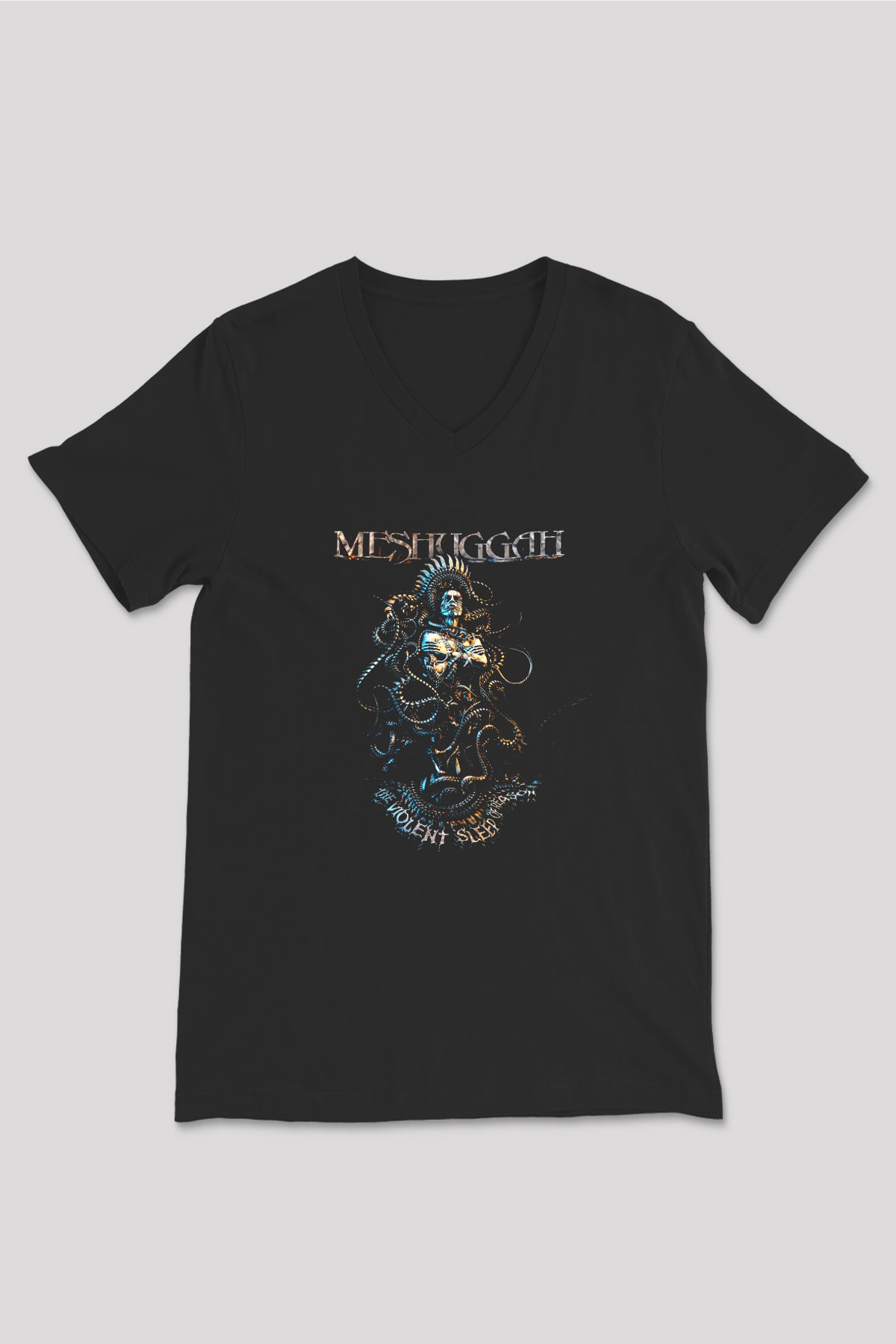 Meshuggah Siyah Unisex V Yaka Tişört T-Shirt