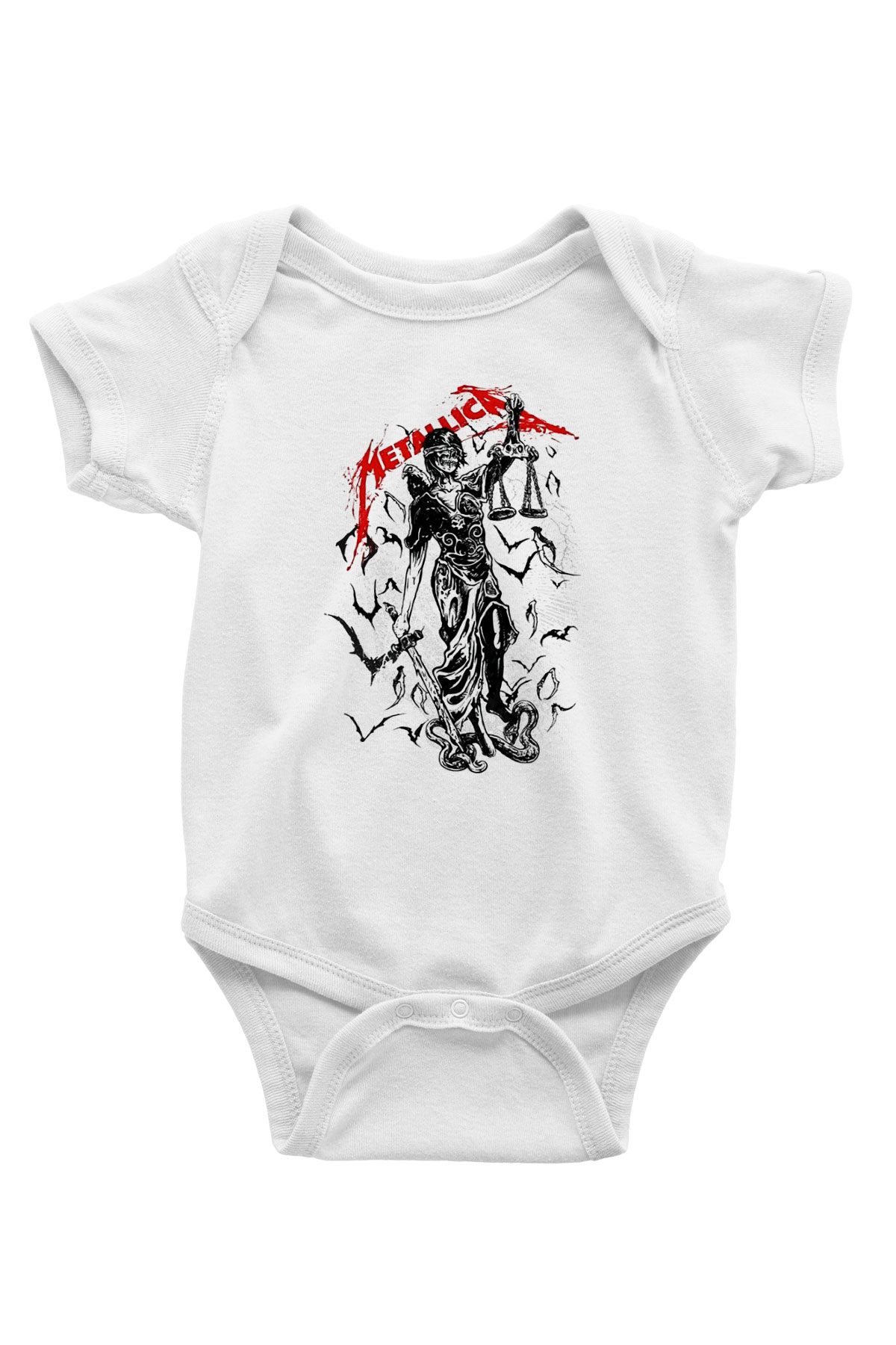 Metallica Baskılı Beyaz Unisex Bebek Body - Zıbın