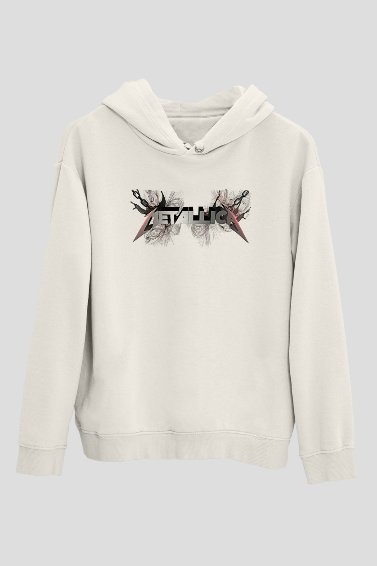 Metallica Baskılı Beyaz Unisex Kapüşonlu Sweatshirt