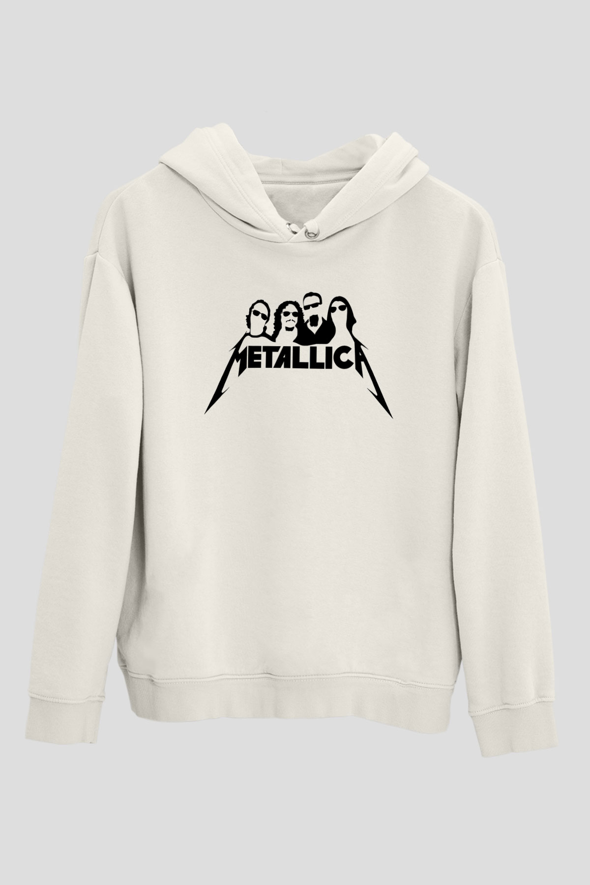 Metallica Baskılı Beyaz Unisex Kapüşonlu Sweatshirt