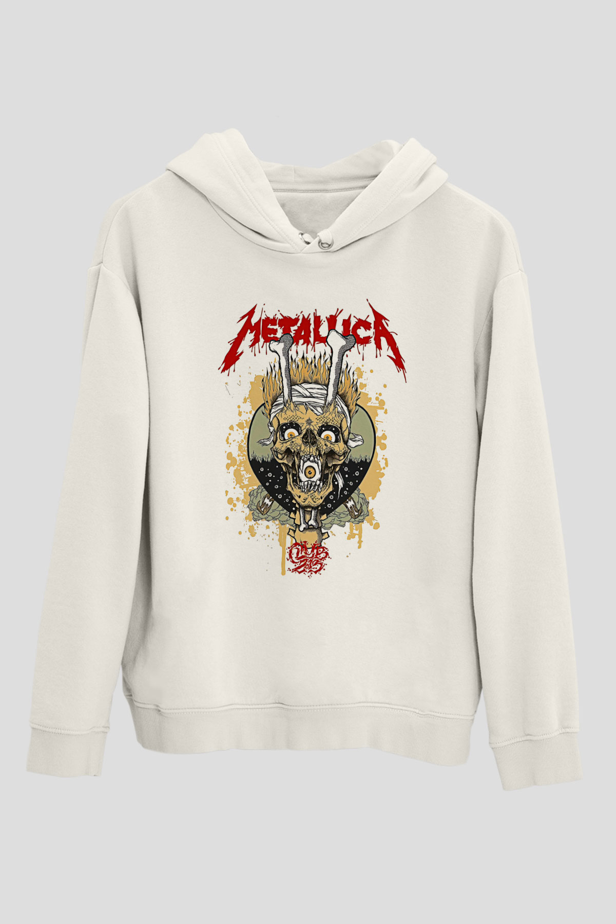 Metallica Baskılı Beyaz Unisex Kapüşonlu Sweatshirt
