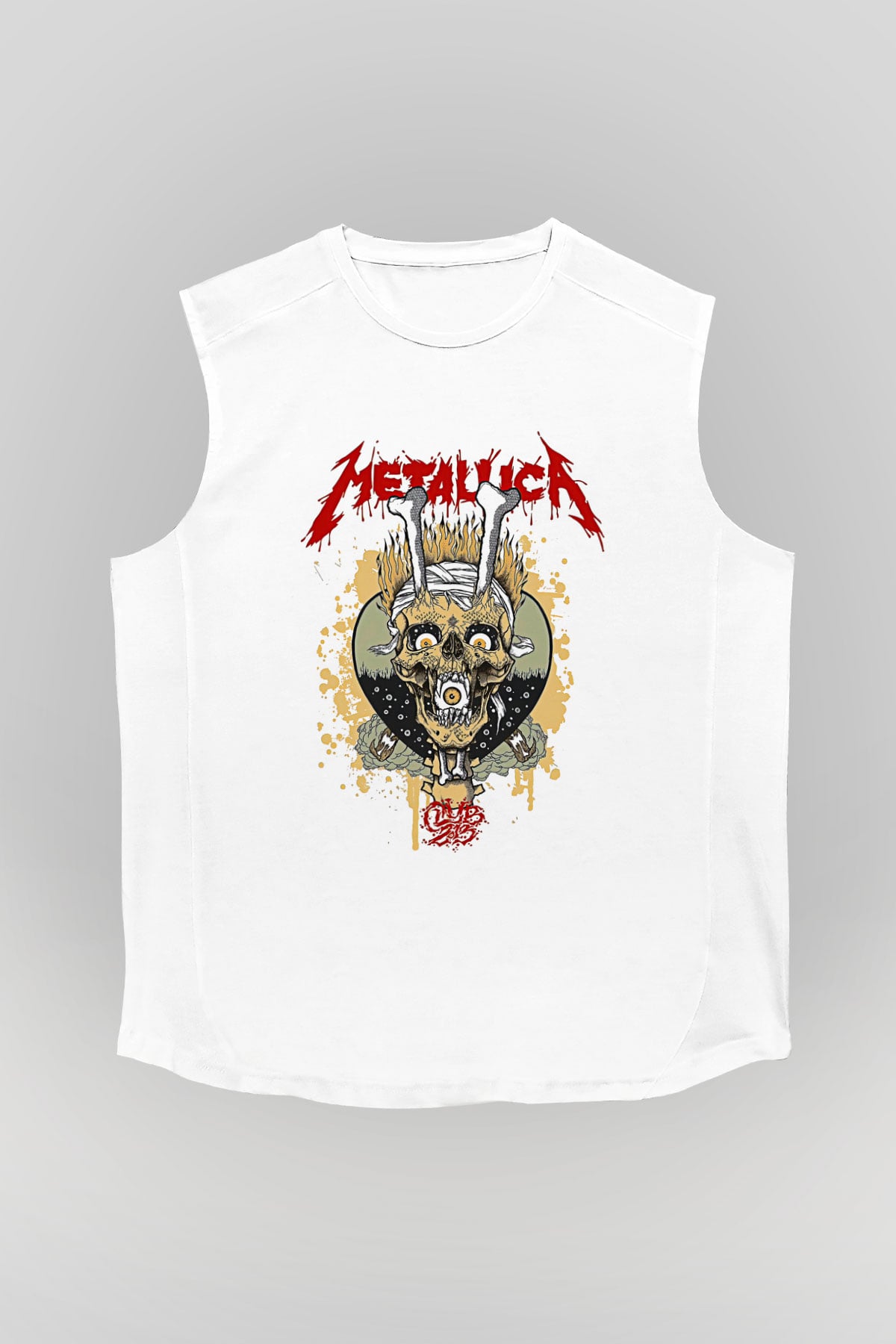 Metallica Baskılı Beyaz Unisex Kolsuz Tişört - Tshirt