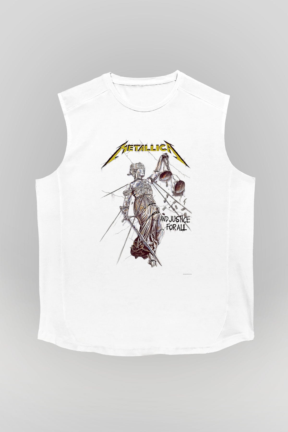 Metallica Baskılı Beyaz Unisex Kolsuz Tişört - Tshirt