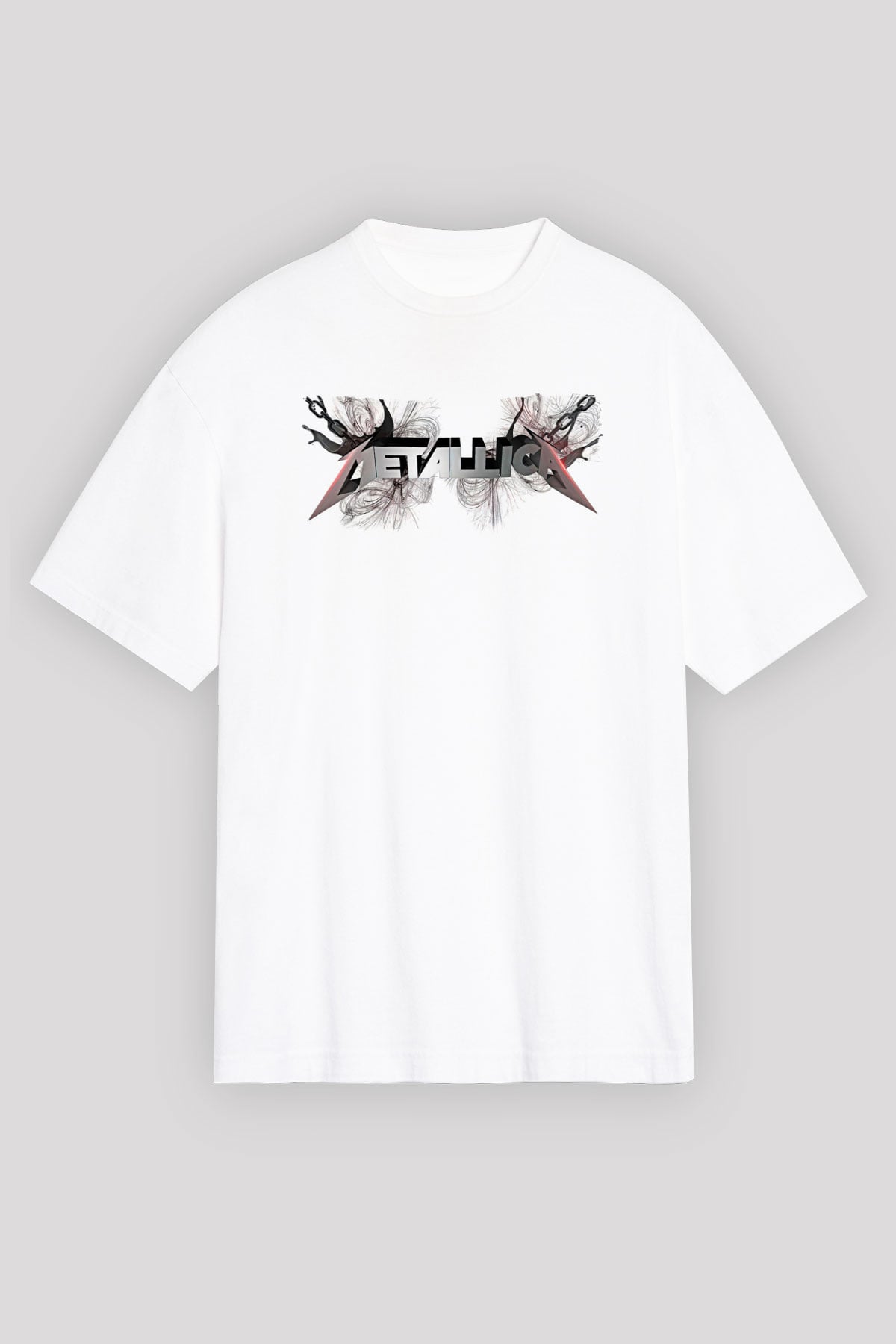 Metallica Baskılı Beyaz Unisex Oversize Tişört - Tshirt