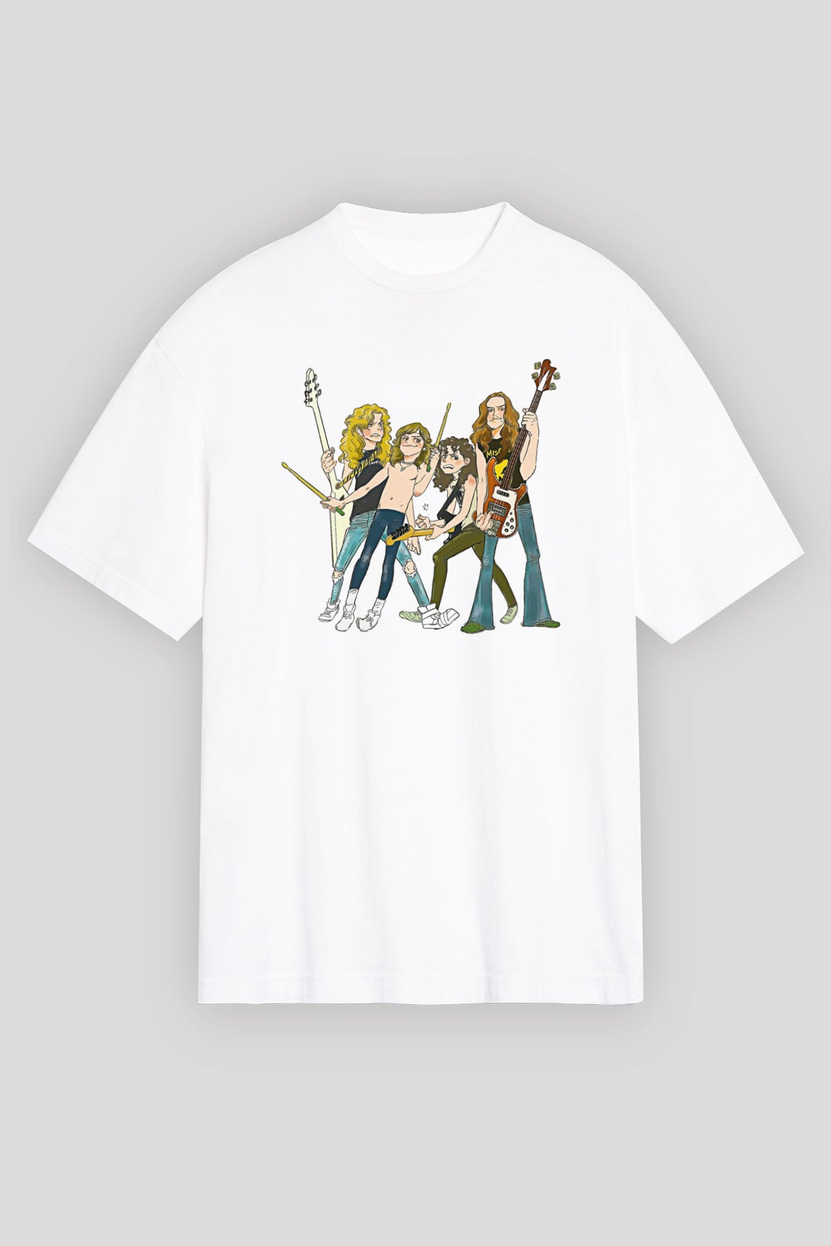 Metallica Baskılı Beyaz Unisex Oversize Tişört - Tshirt