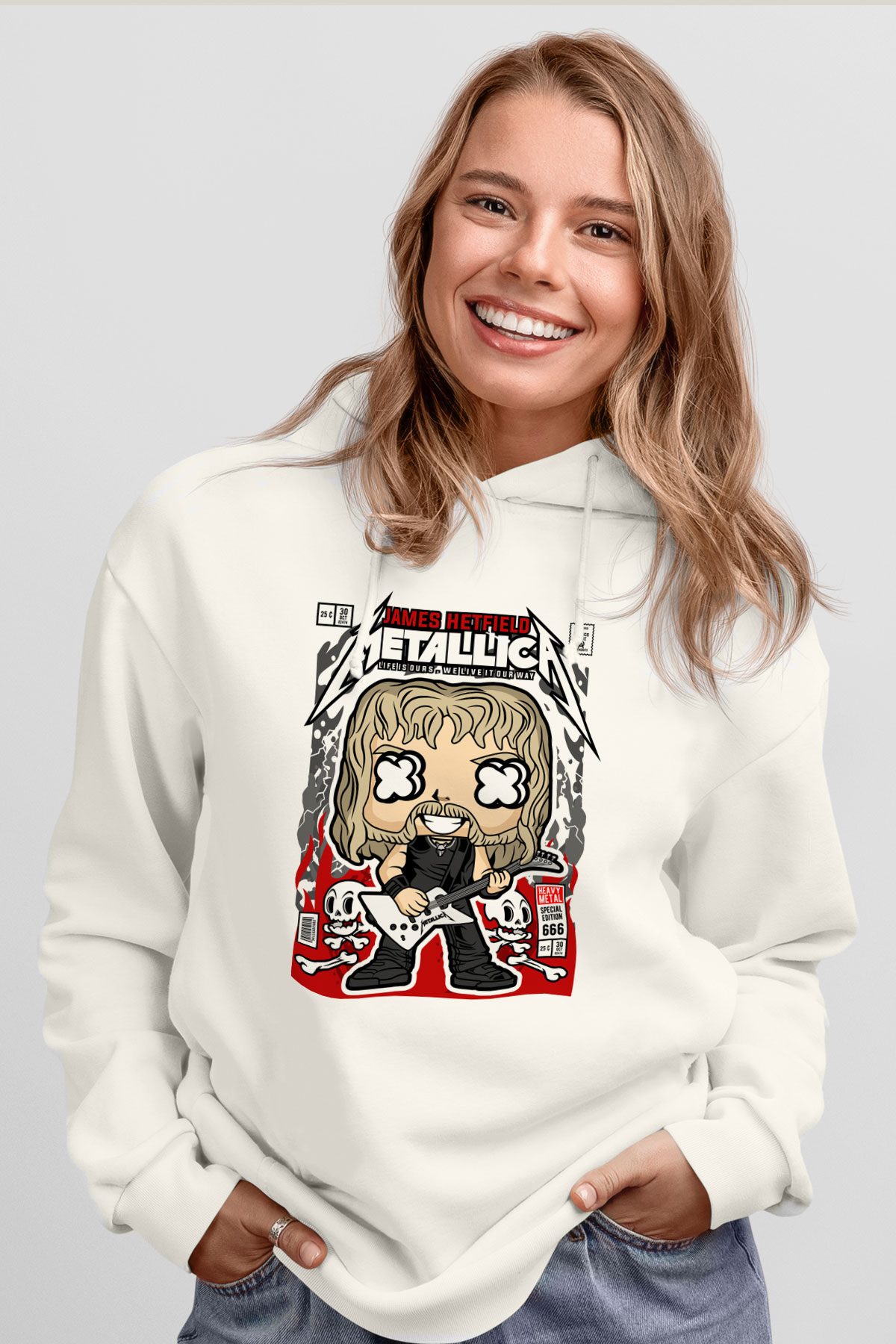 Metallica  Baskılı Unisex Beyaz Hoodie