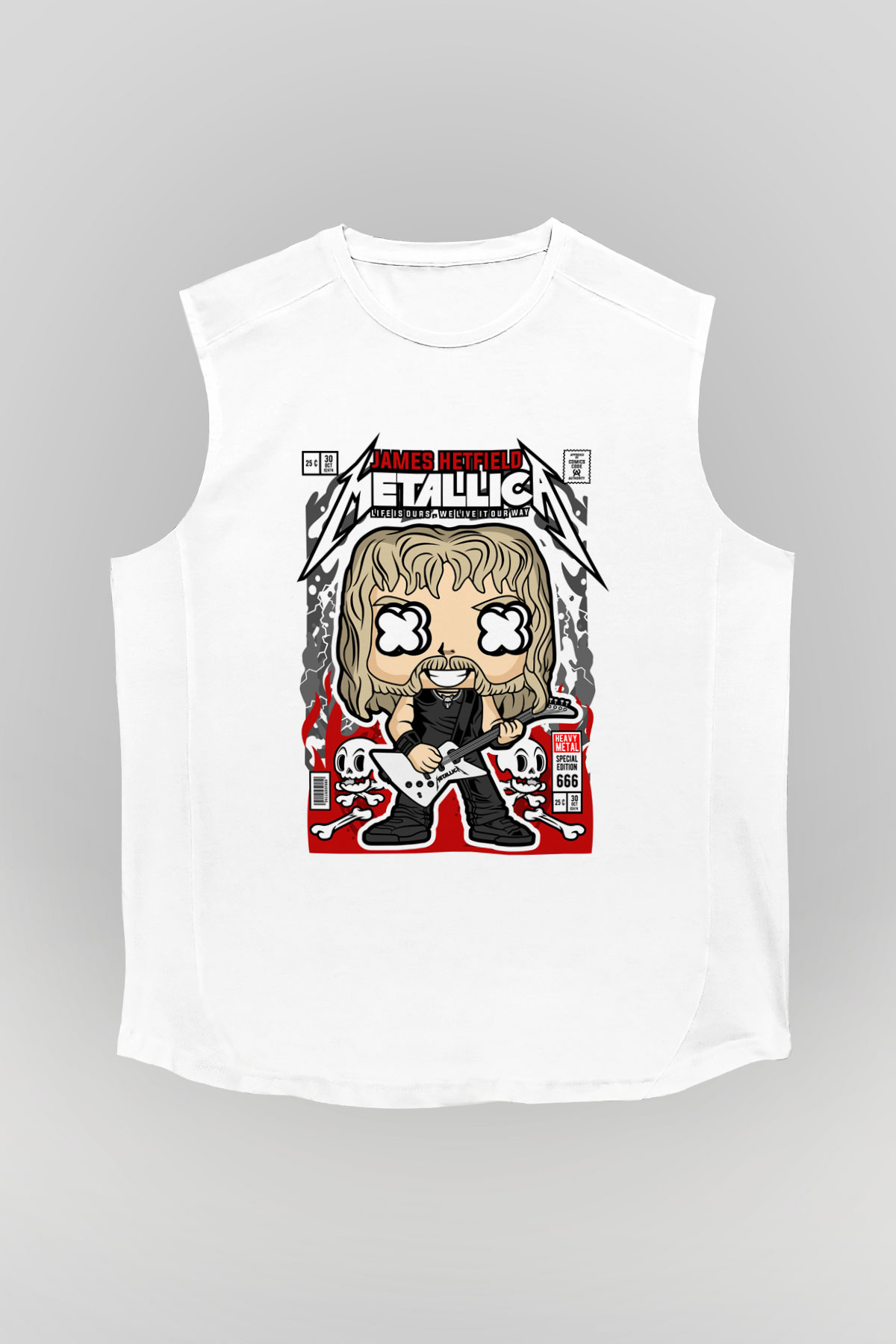 Metallica  Baskılı Unisex Beyaz Kolsuz Tişört