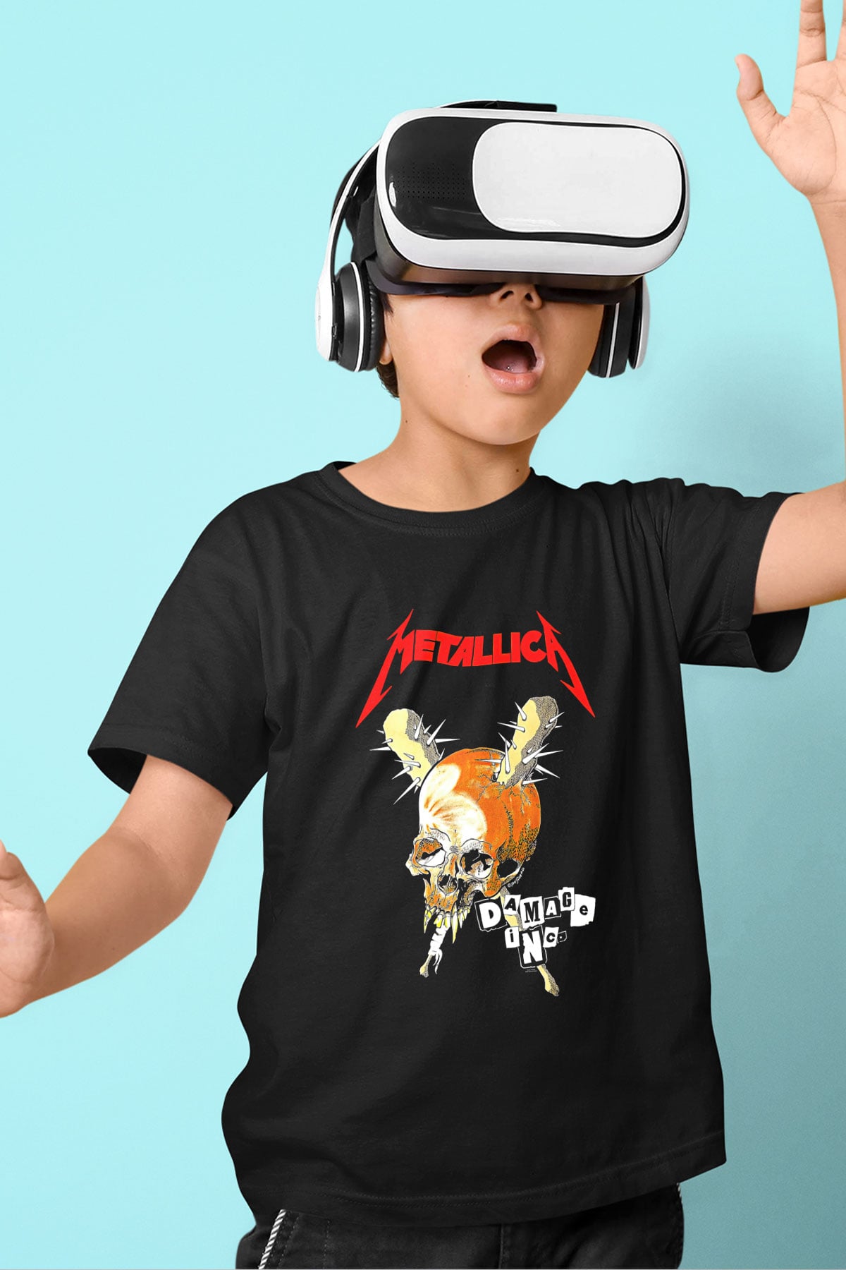 Metallica Baskılı Unisex Siyah Çocuk Tişört - Tshirt