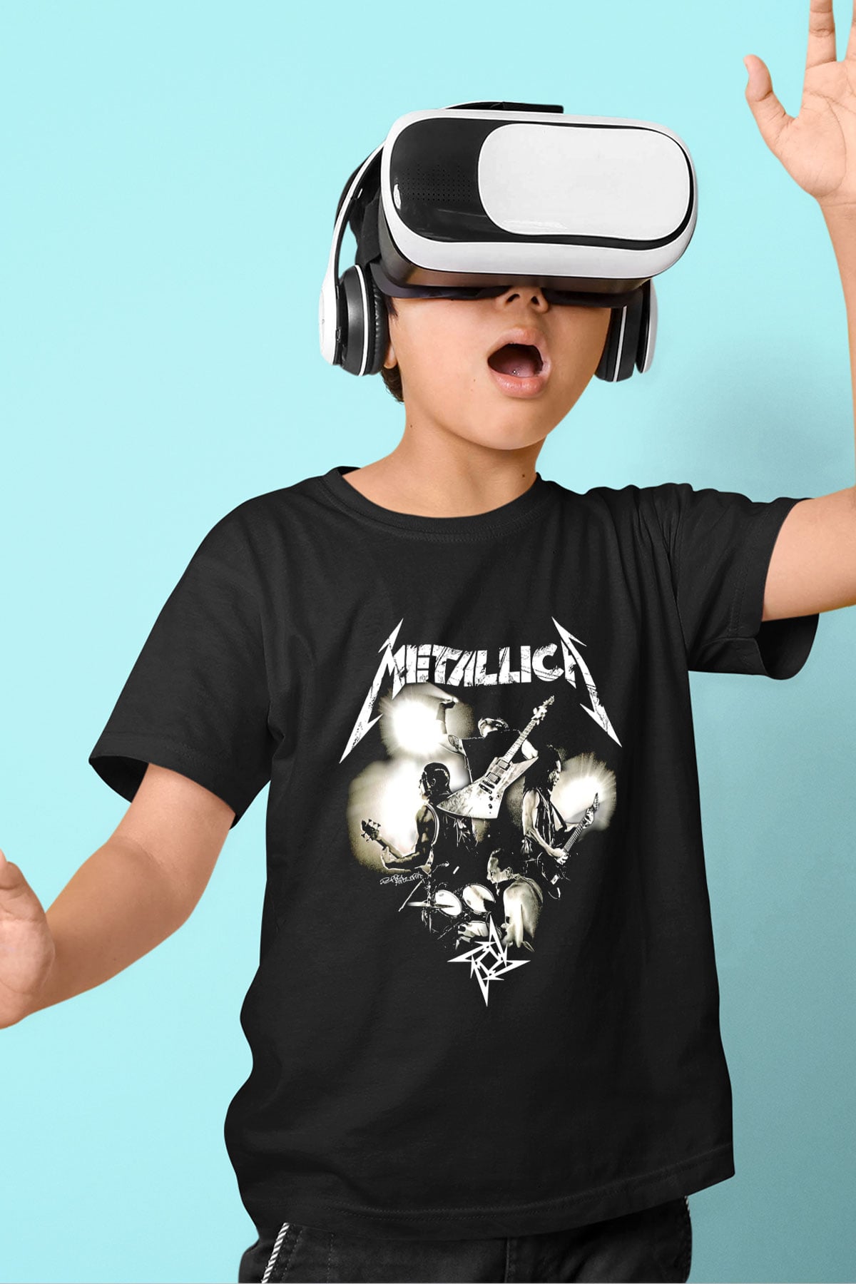 Metallica Baskılı Unisex Siyah Çocuk Tişört - Tshirt