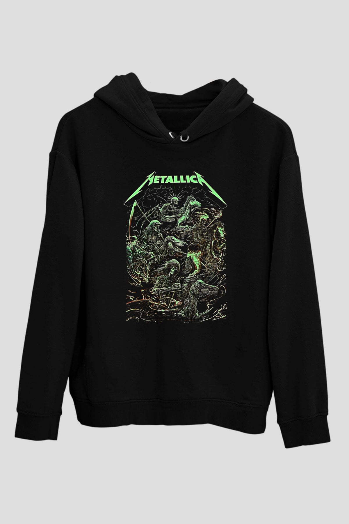 Metallica Baskılı Unisex Siyah Kapüşonlu Sweatshirt