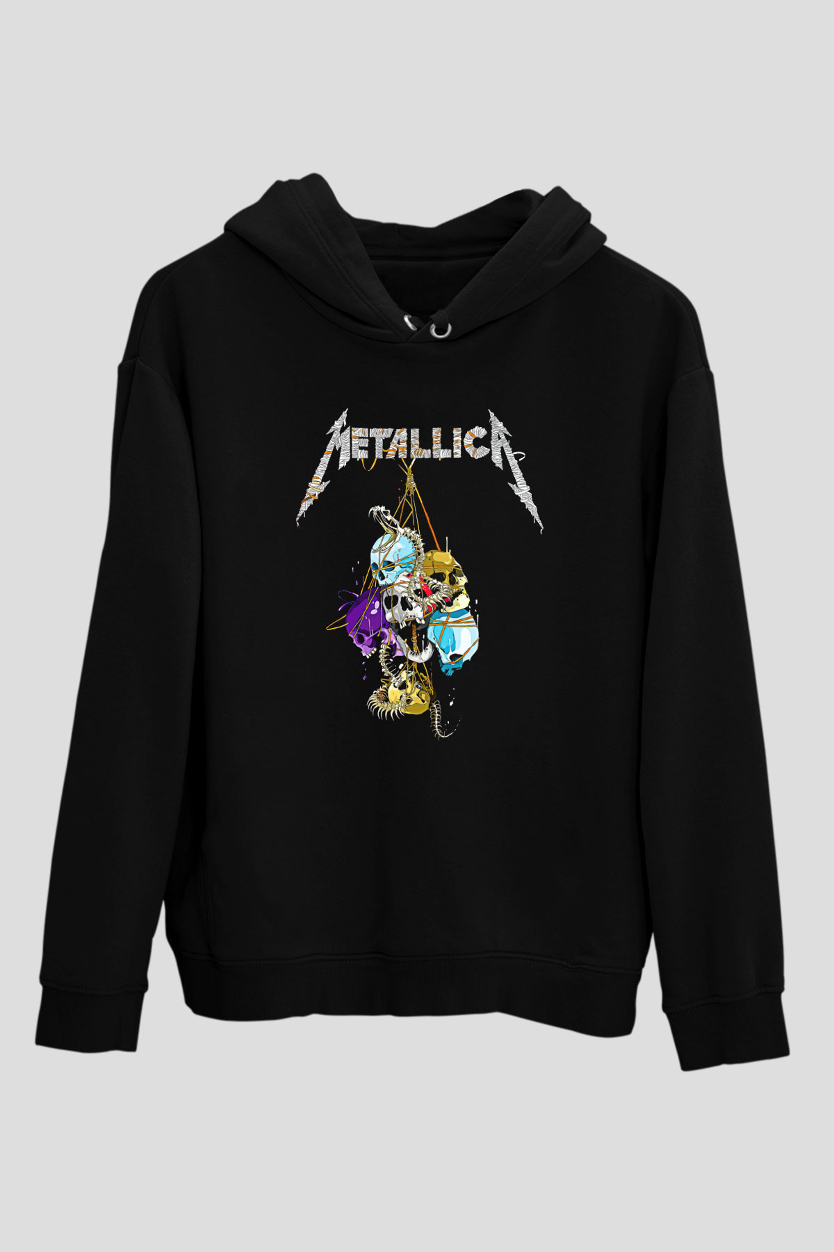 Metallica Baskılı Unisex Siyah Kapüşonlu Sweatshirt