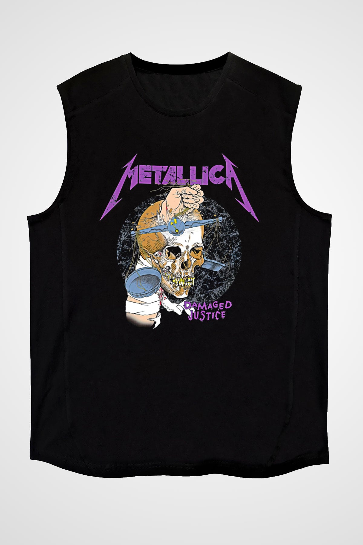 Metallica Baskılı Unisex Siyah Kolsuz Tişört - Tshirt