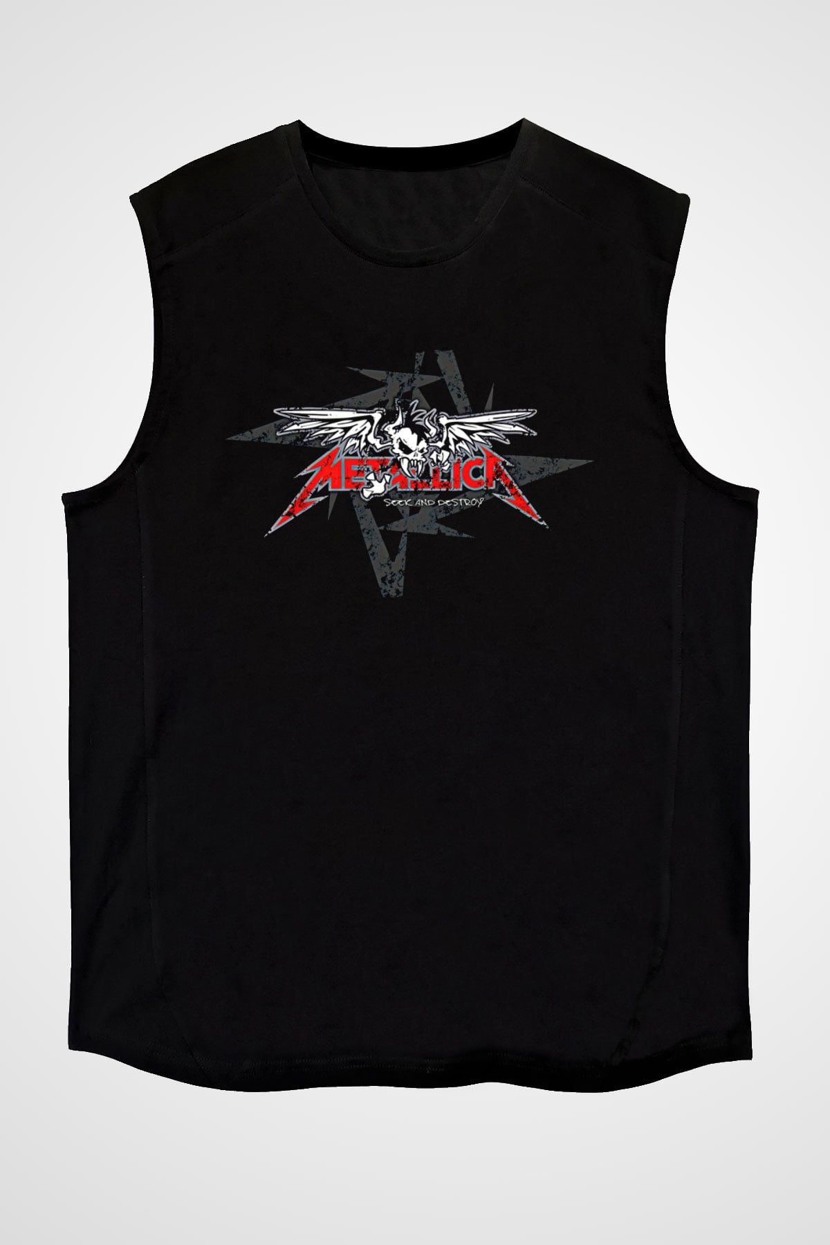 Metallica Baskılı Unisex Siyah Kolsuz Tişört - Tshirt