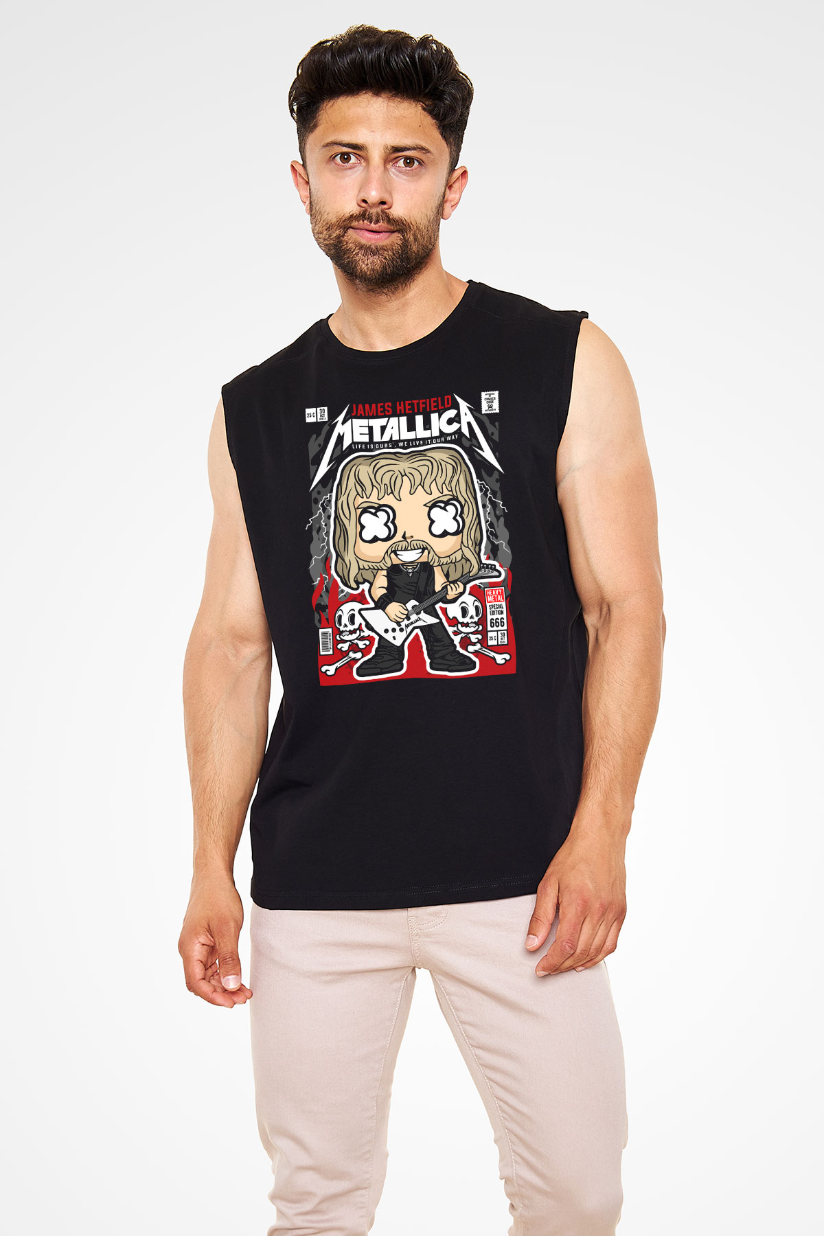 Metallica Baskılı Unisex Siyah Kolsuz Tişört