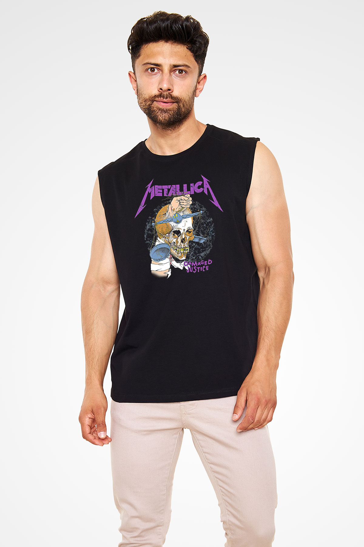 Metallica Baskılı Unisex Siyah Kolsuz Tişört - Tshirt