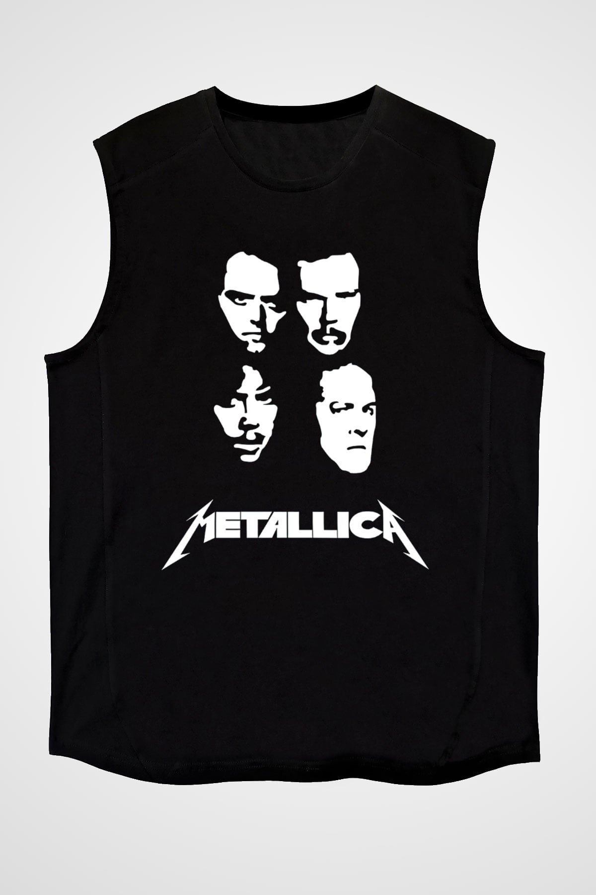 Metallica Baskılı Unisex Siyah Kolsuz Tişört - Tshirt