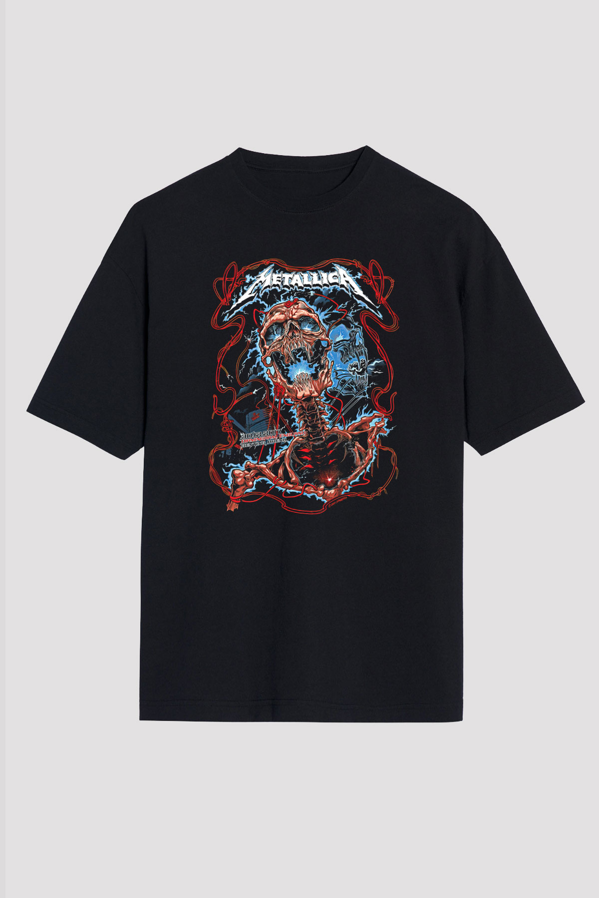 Metallica Baskılı Unisex Siyah Oversize Tişört - Tshirt