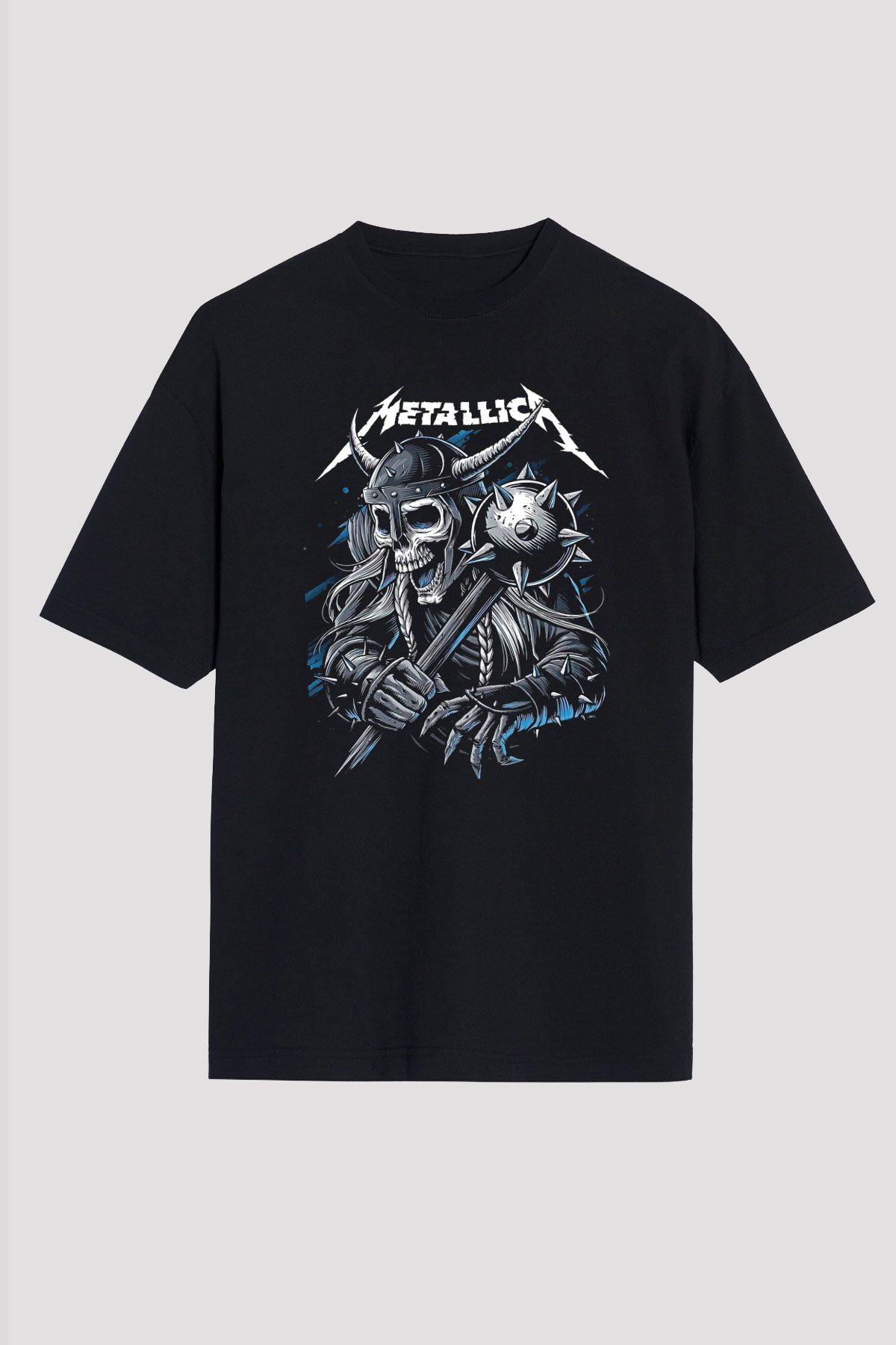 Metallica Baskılı Unisex Siyah Oversize Tişört - Tshirt